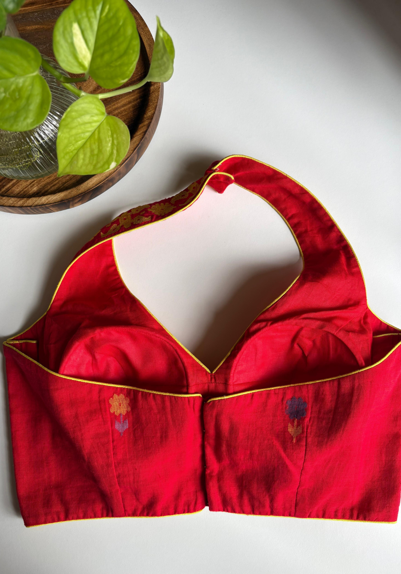 RED RITWIKA JAMDANI HALTER BLOUSE