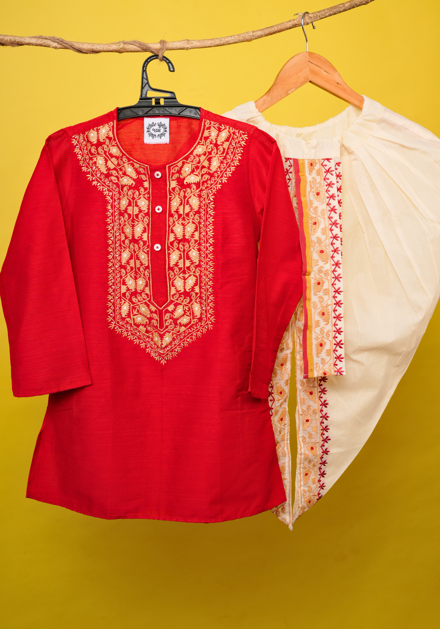 TOPOR MUKUT RED KURTA DHUTI SET