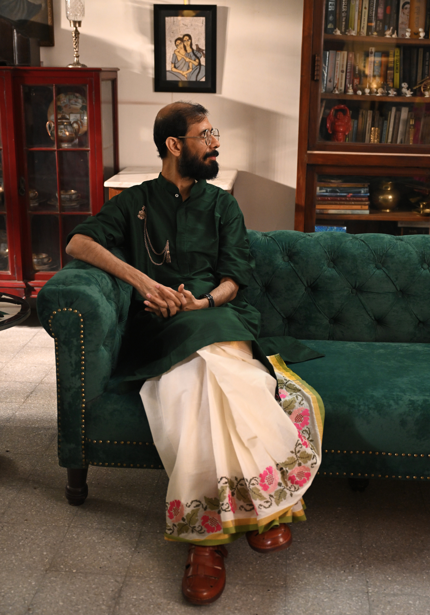 POCKET GHORI EMERALD GREEN KURTA