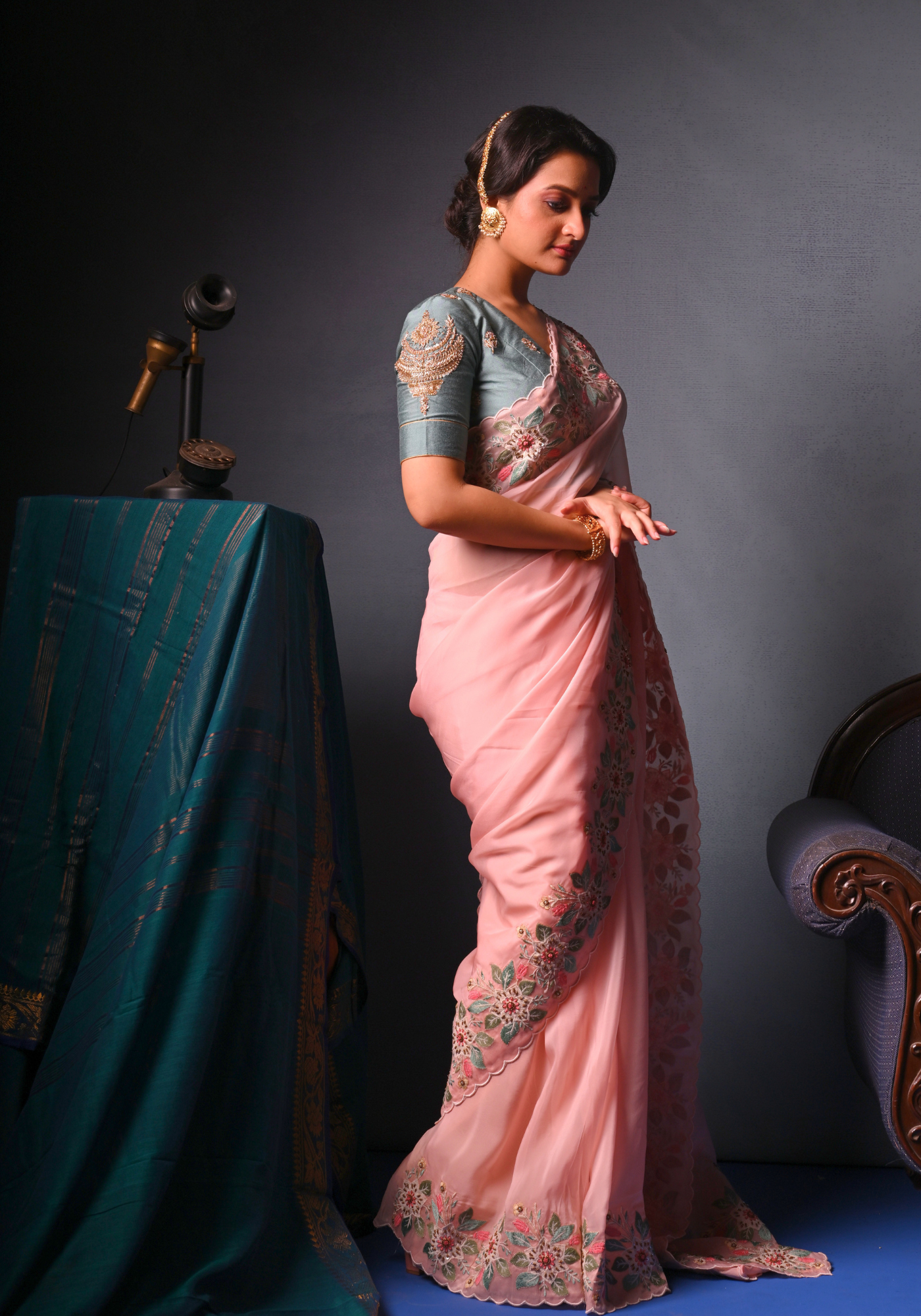 GREYISH GREEN CHANDRAKALA BLOUSE