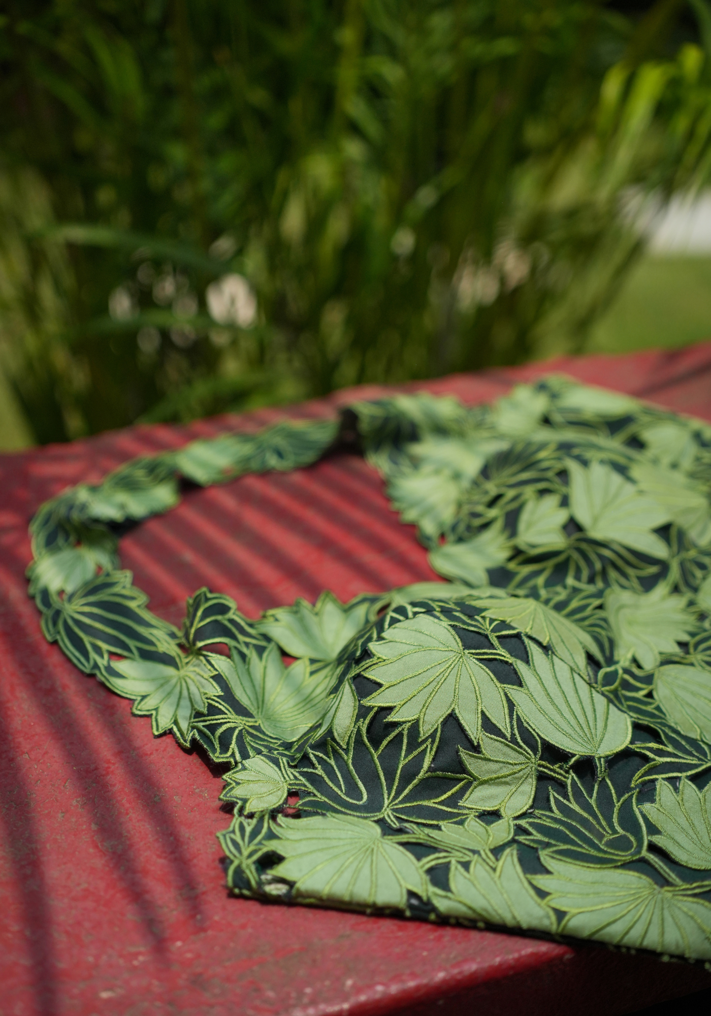 GREEN PADMA BON CUTWORK HALTER BLOUSE