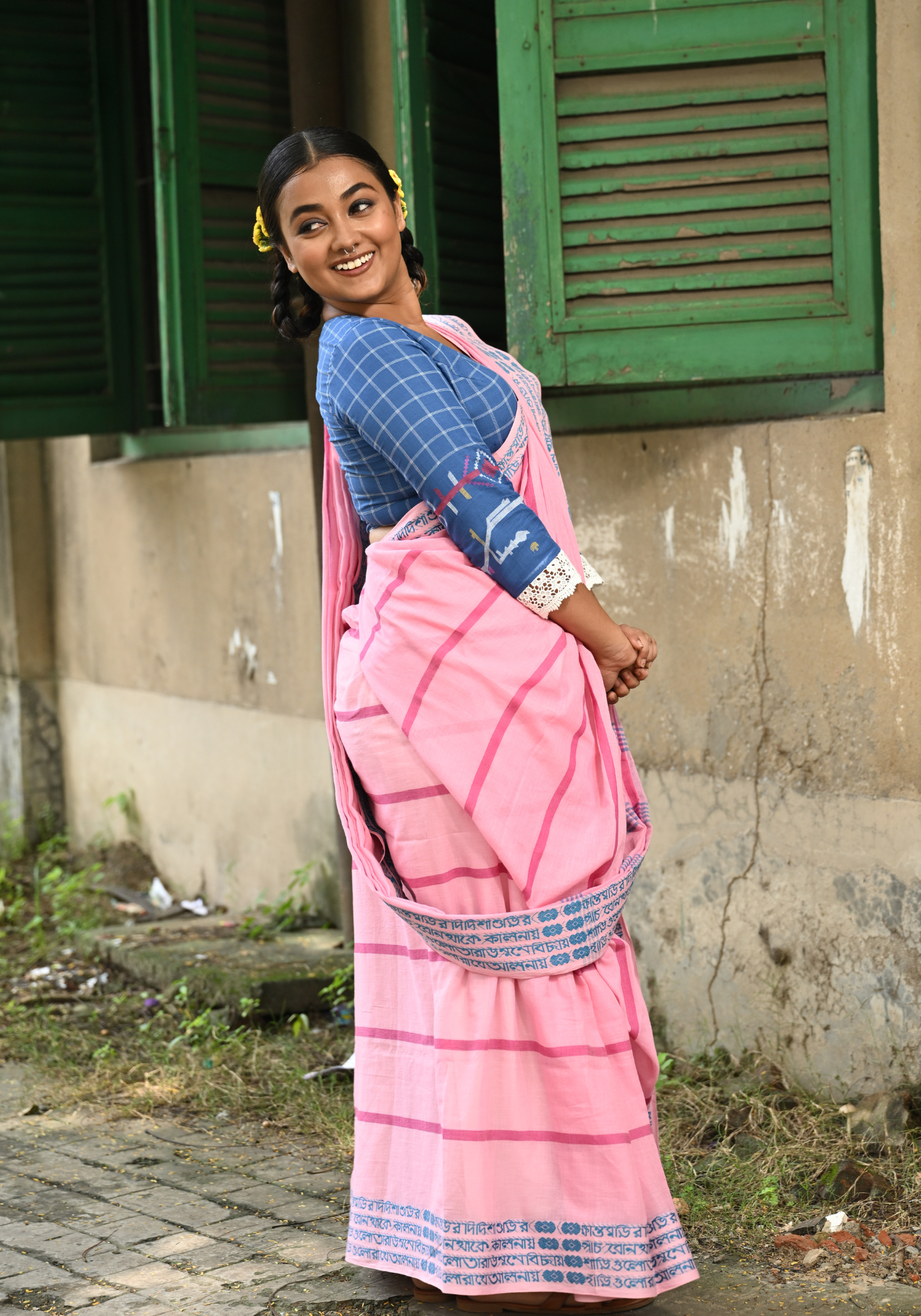 BLUE CHECK JAMDANI SHABEKI BLOUSE