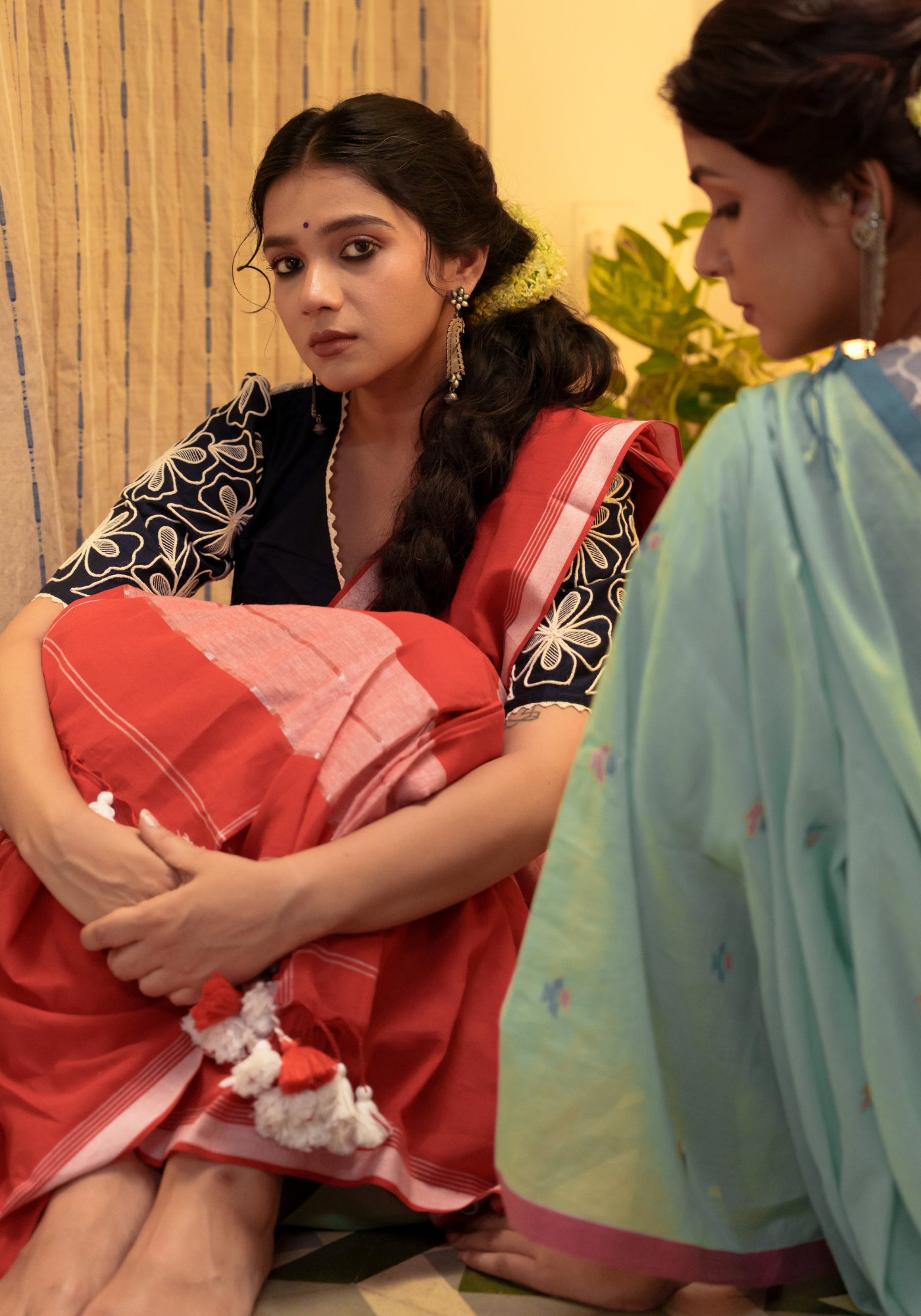 SHARODIYA RED TANT SAREE