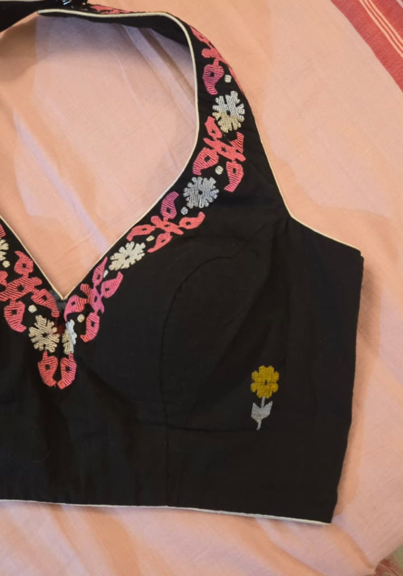 BLACK SONALI JAMDANI HALTER BLOUSE