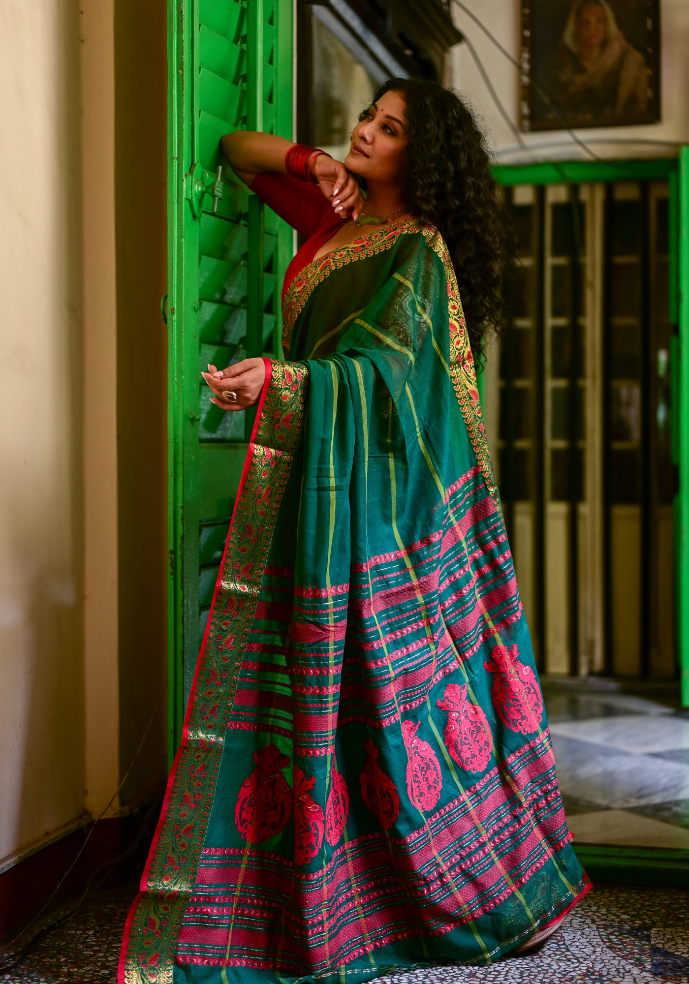 GREEN TIYA PAAR TANT SAREE