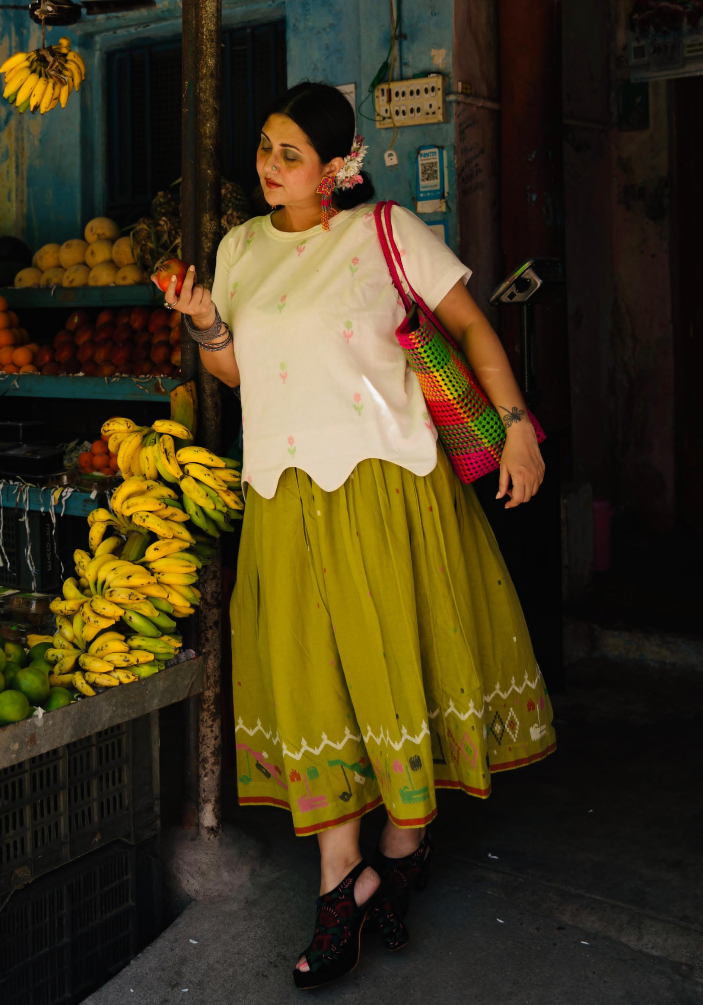 BANANA LEAF JAMDANI MIDI SKIRT
