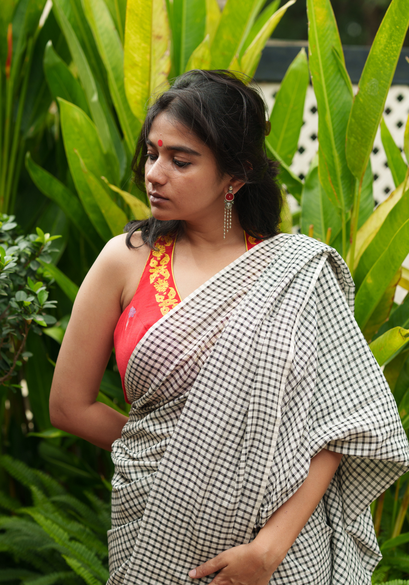 RED APARNA JAMDANI HALTER BLOUSE