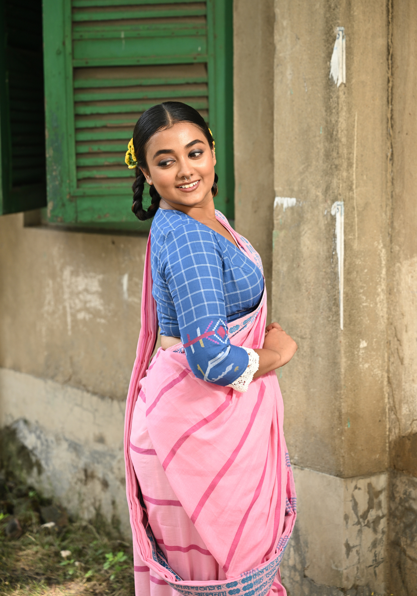BLUE CHECK JAMDANI SHABEKI BLOUSE