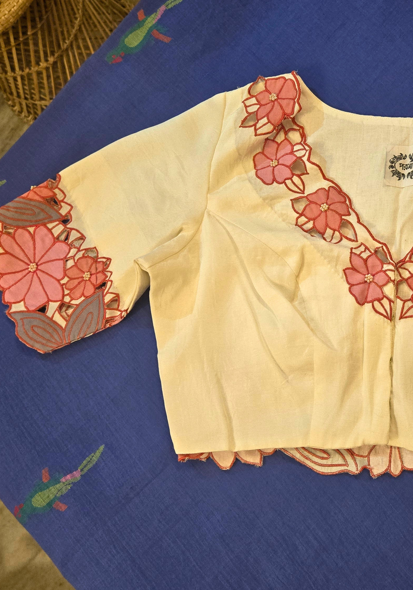 BROWN AND IVORY CUTWORK MADHABILATA BLOUSE