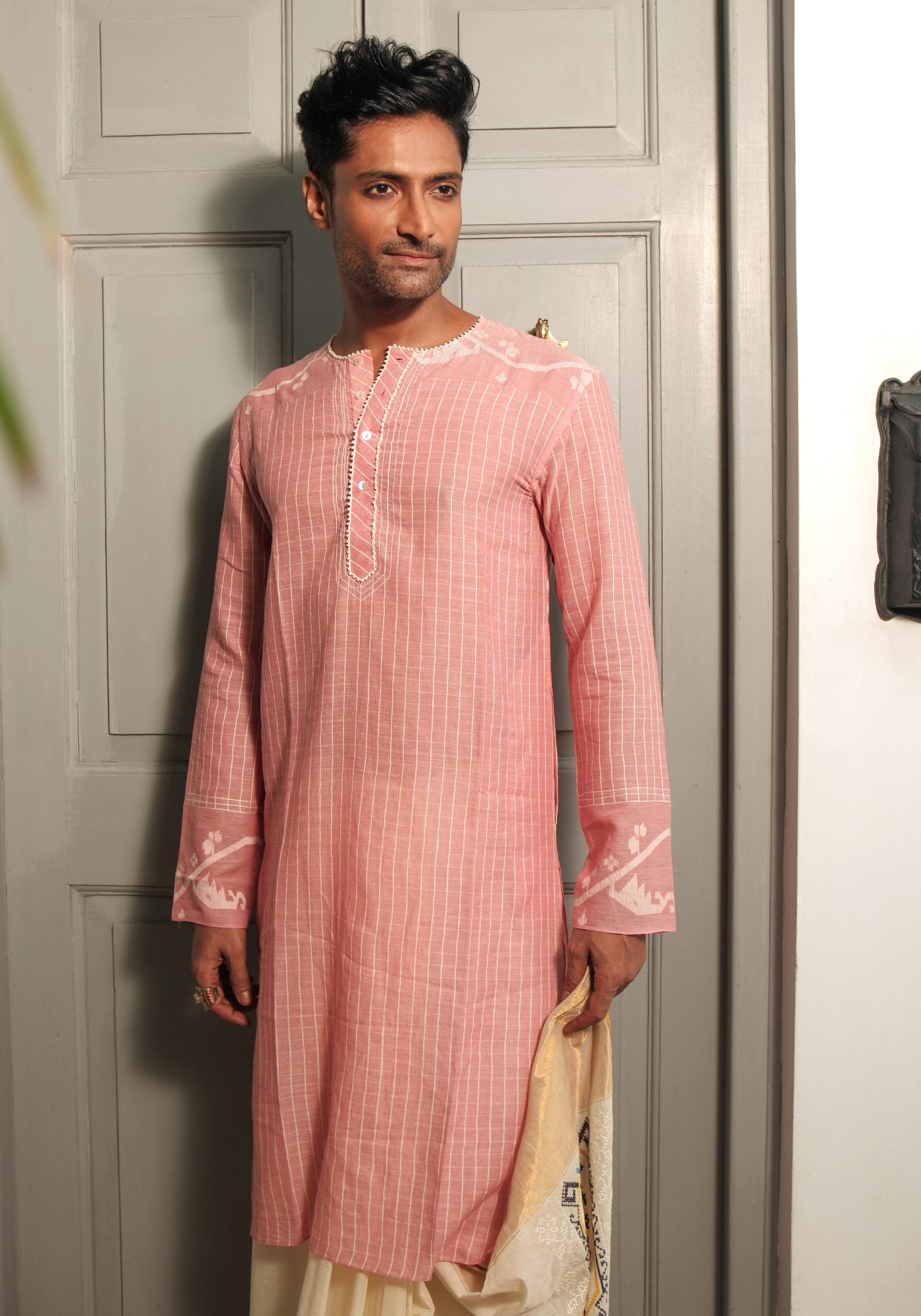 PEACH PADMA KURI JAMDANI KURTA