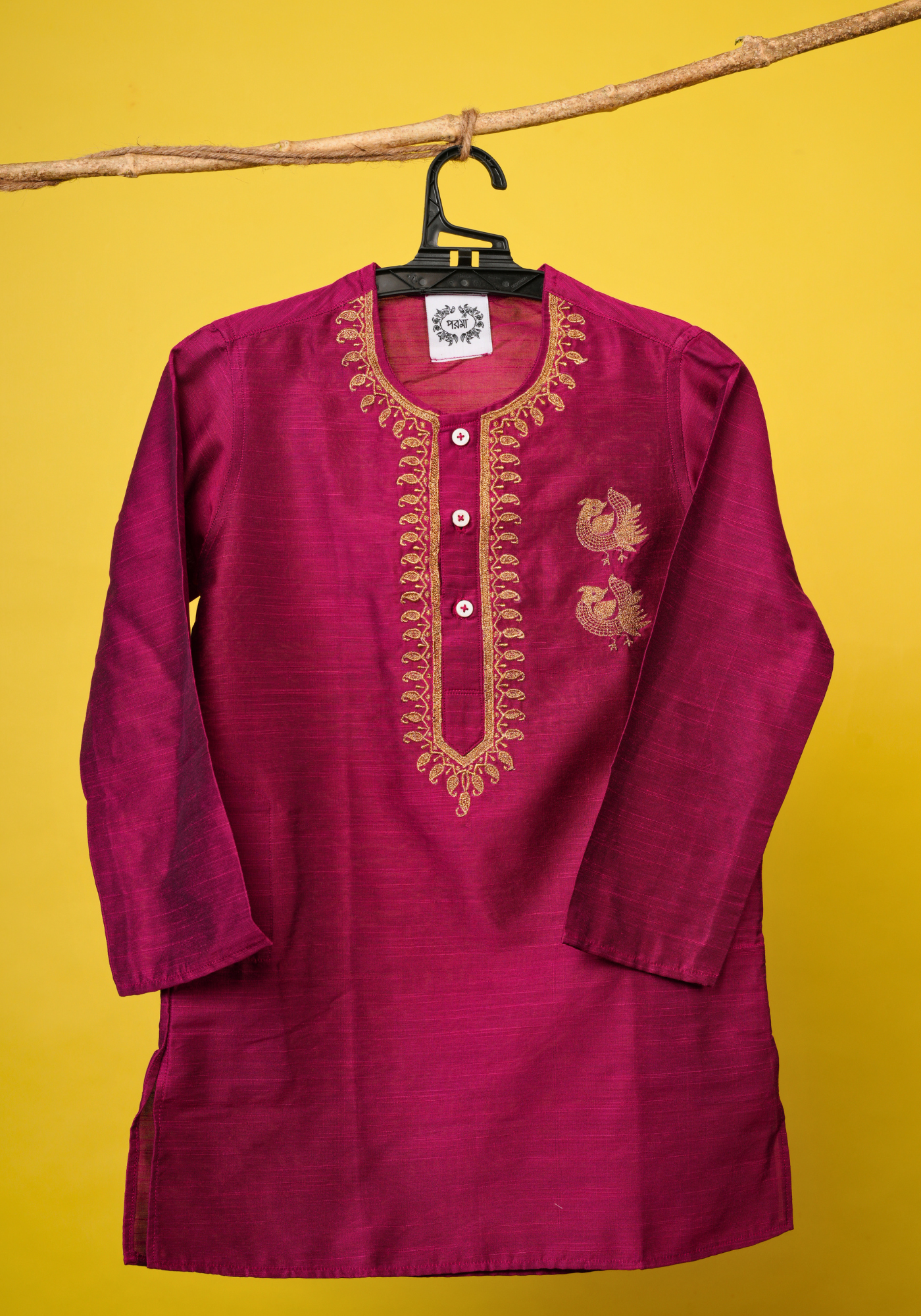MAGENTA JORA MOYUR KURTA DHUTI SET