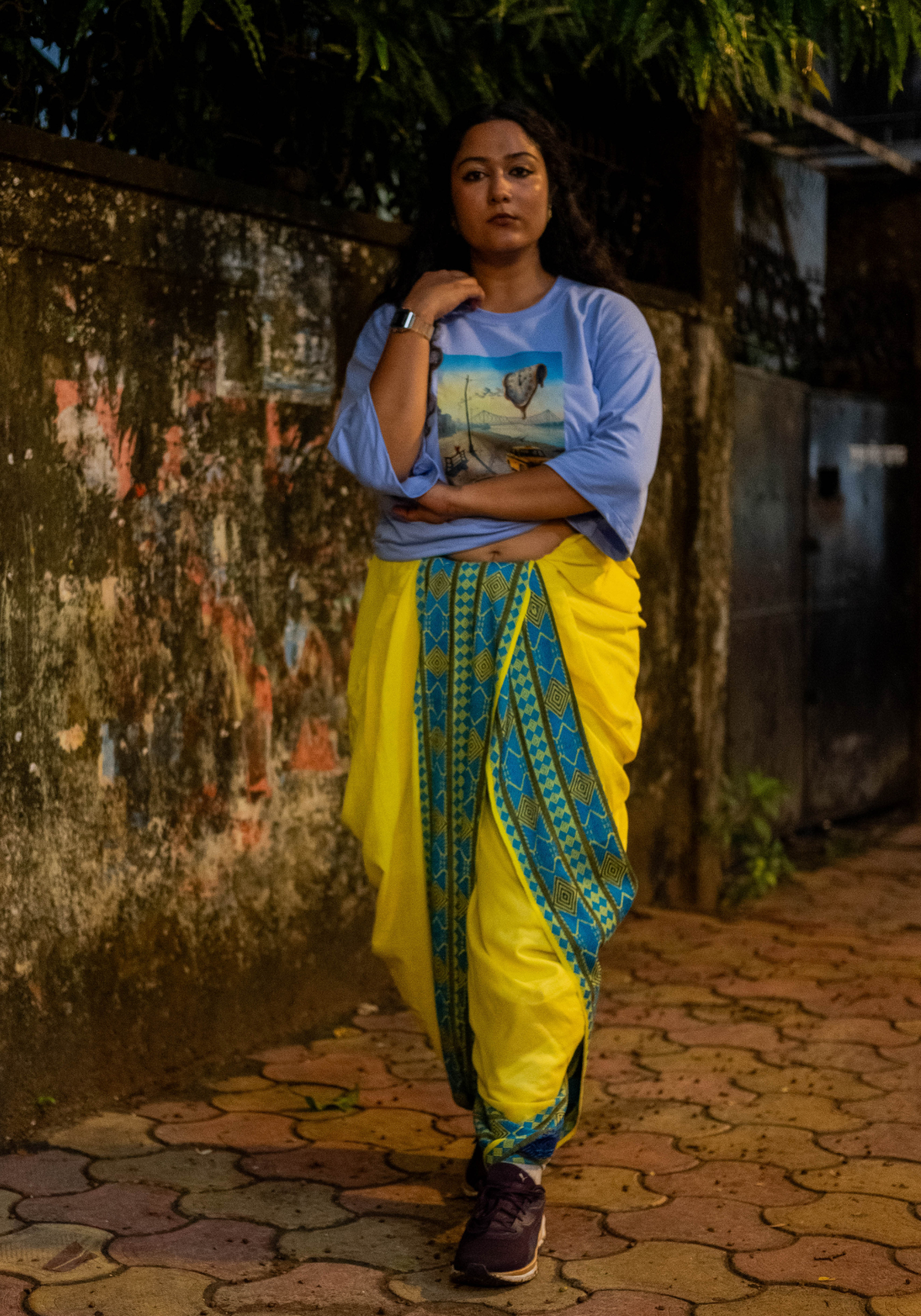 YELLOW BLUE WOVEN DHUTI