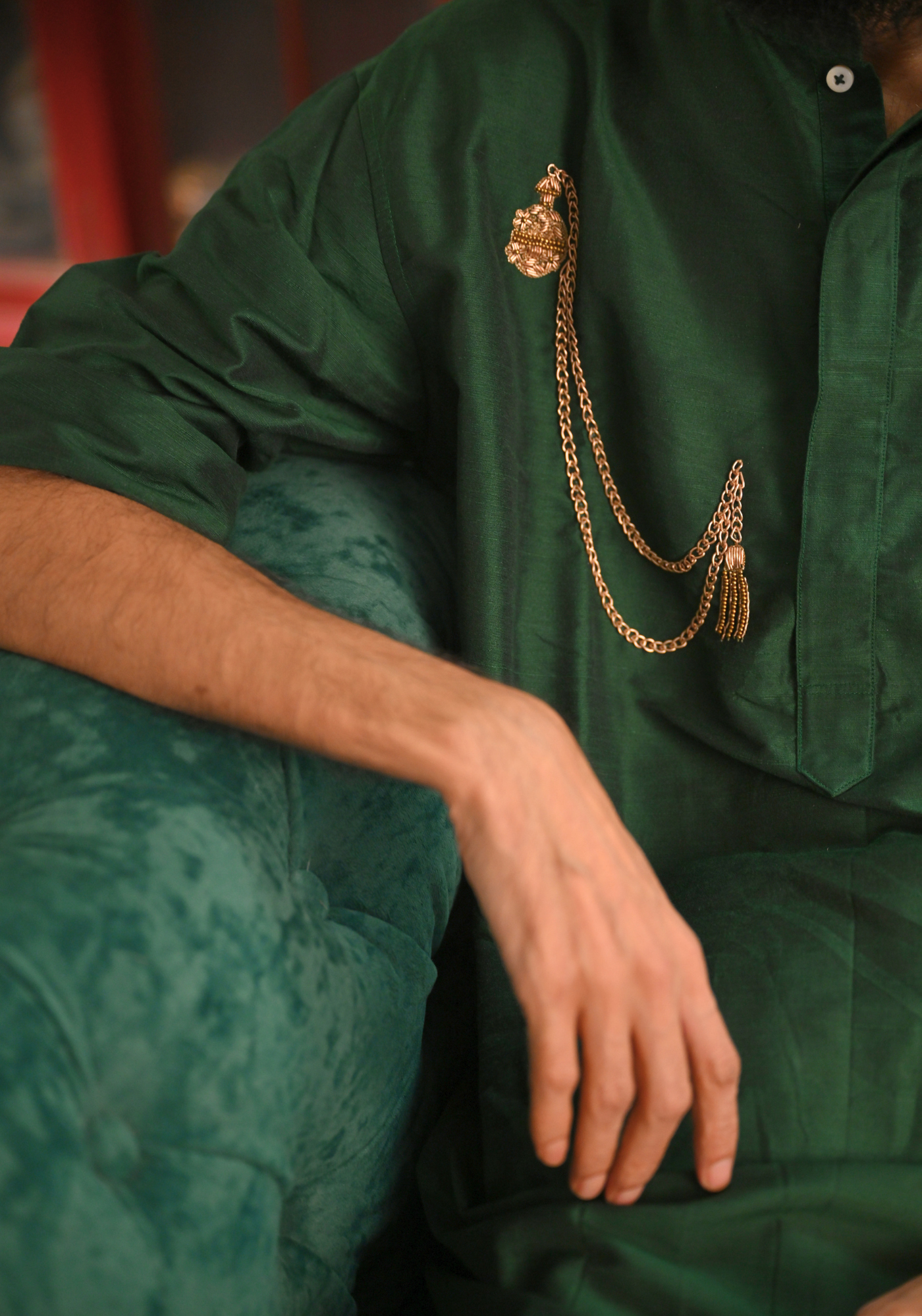 POCKET GHORI EMERALD GREEN KURTA
