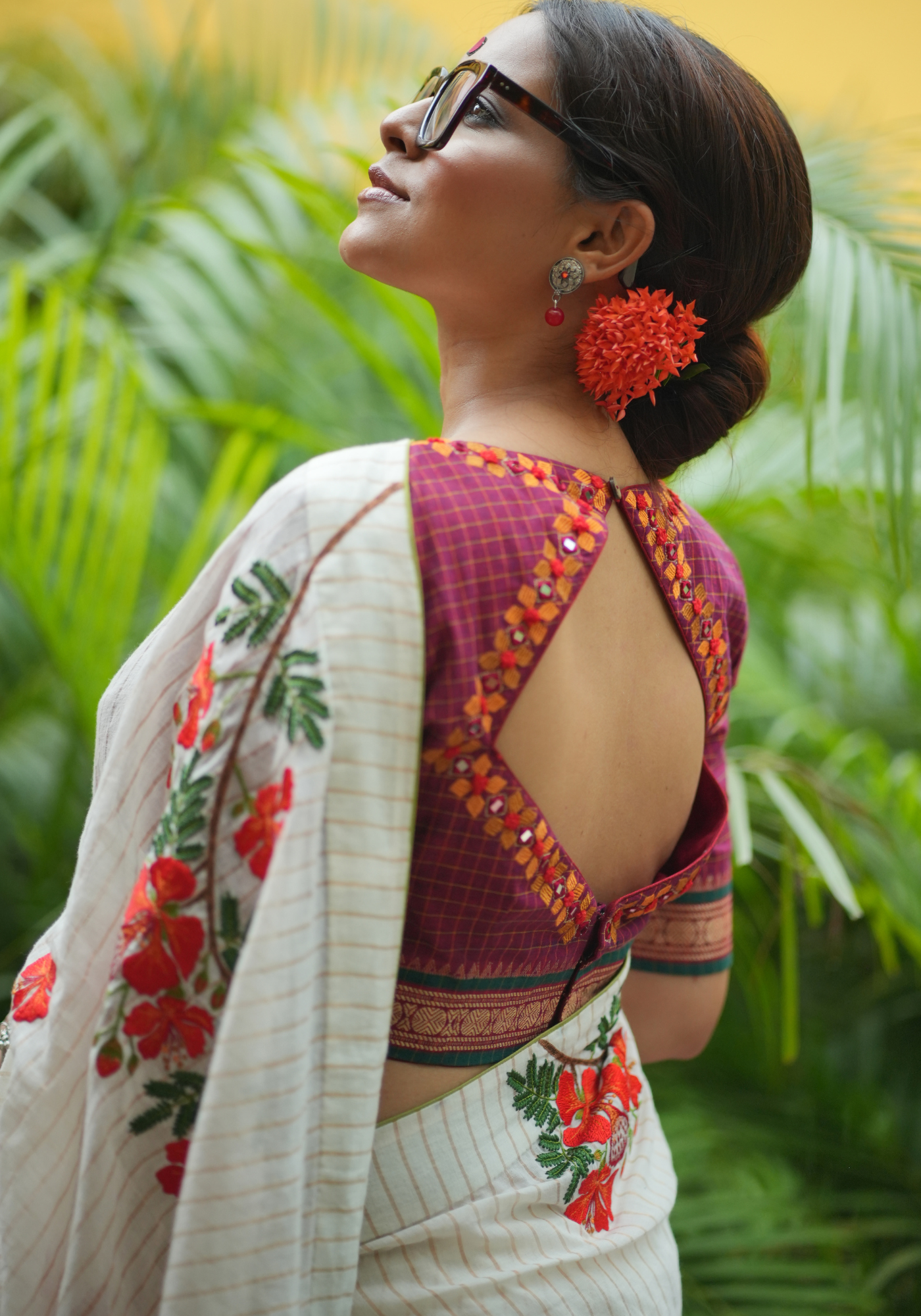 MAROON CHETTINAD CHECKS MIRROR BLOUSE