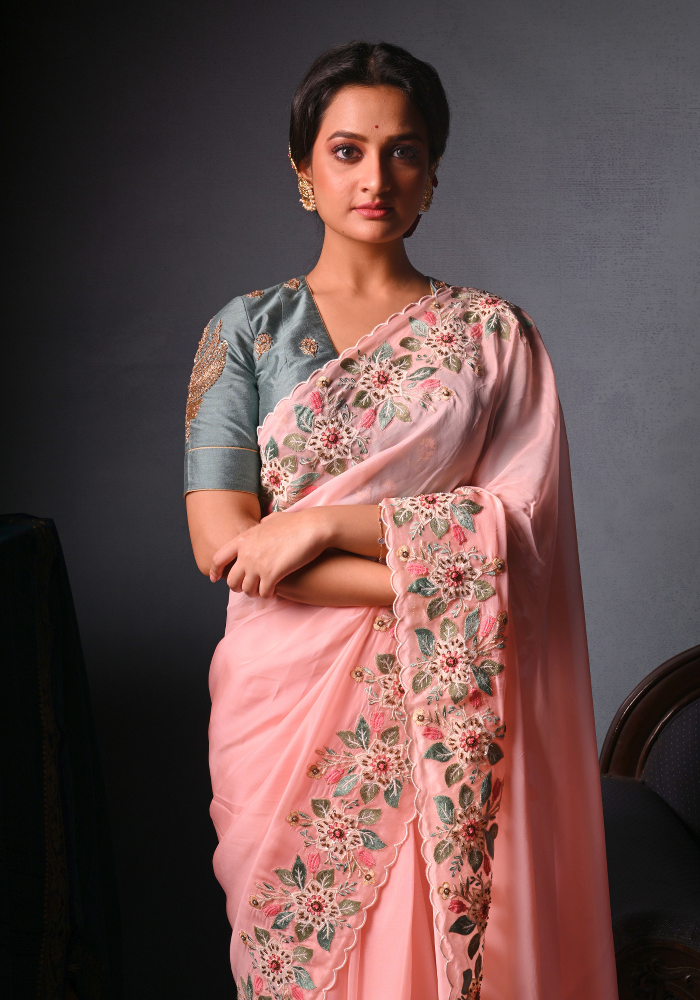 GREYISH GREEN CHANDRAKALA BLOUSE