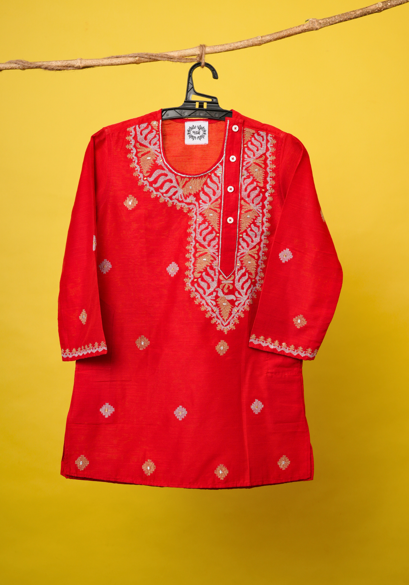 PAAN PAATA RED KURTA DHUTI SET