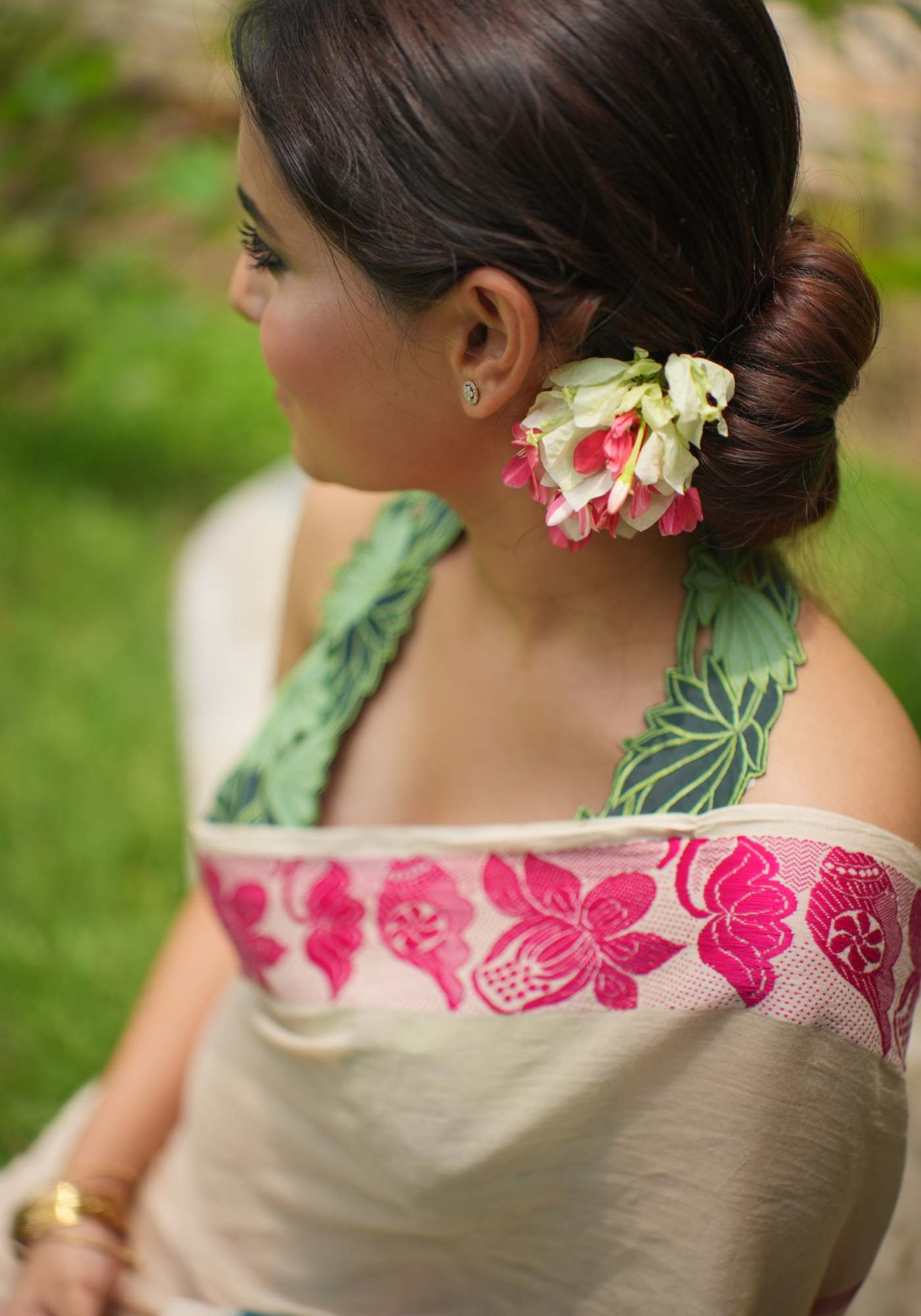 GREEN PADMA BON CUTWORK HALTER BLOUSE