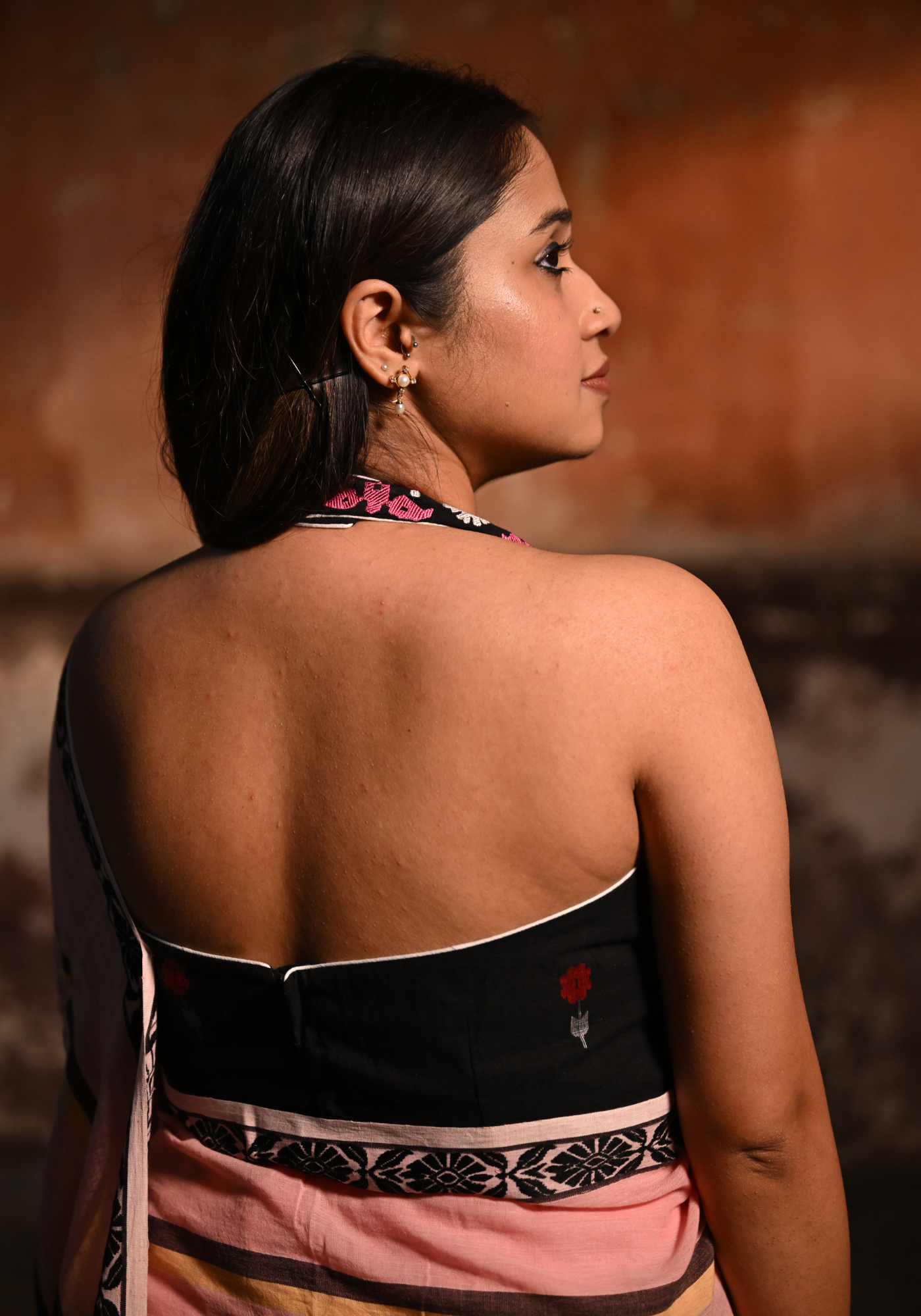 BLACK SONALI JAMDANI HALTER BLOUSE