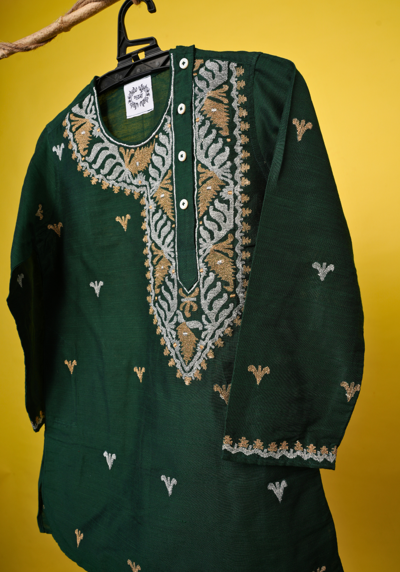 PAAN PAATA SHOBUJ KURTA DHUTI SET
