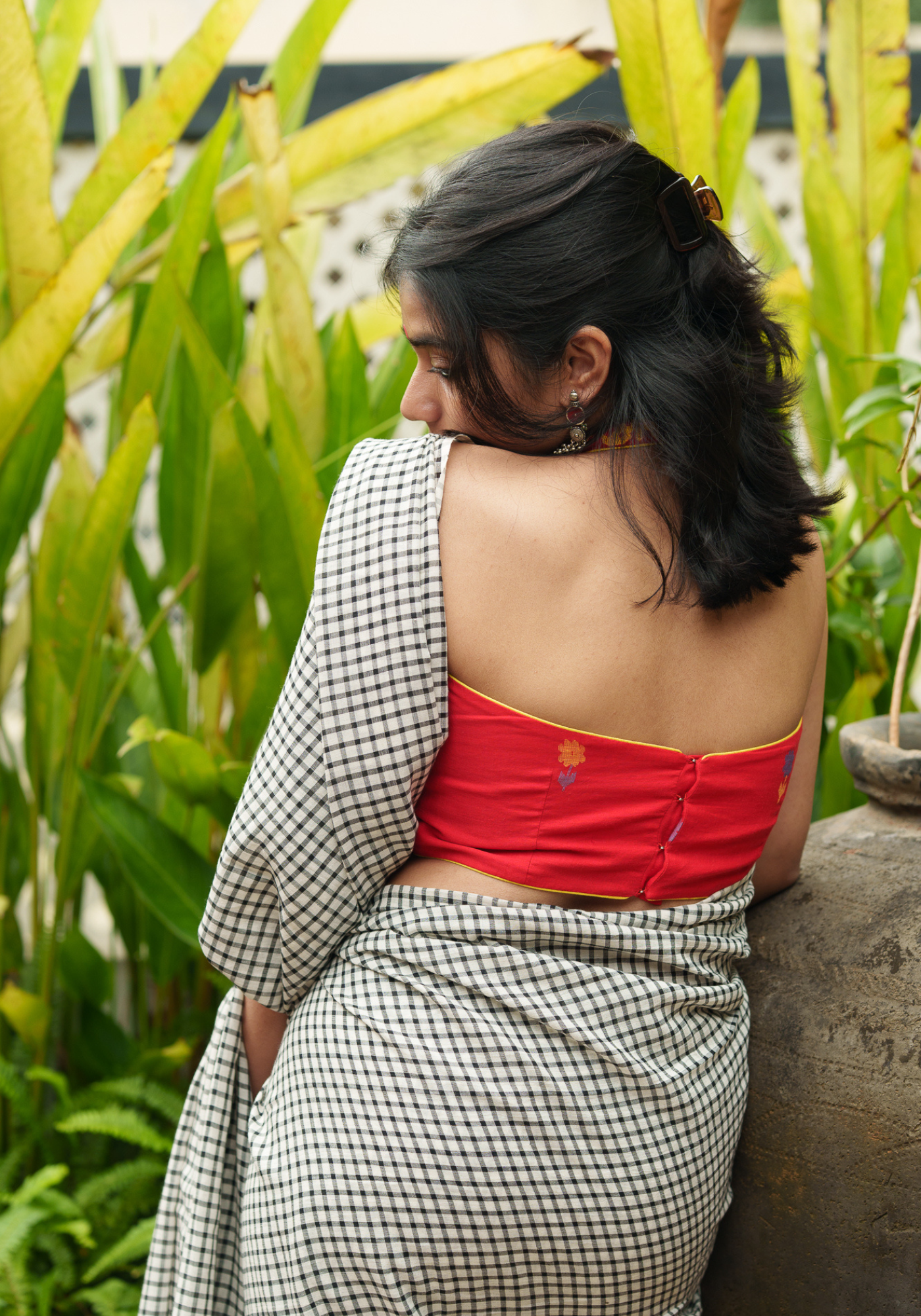 RED APARNA JAMDANI HALTER BLOUSE
