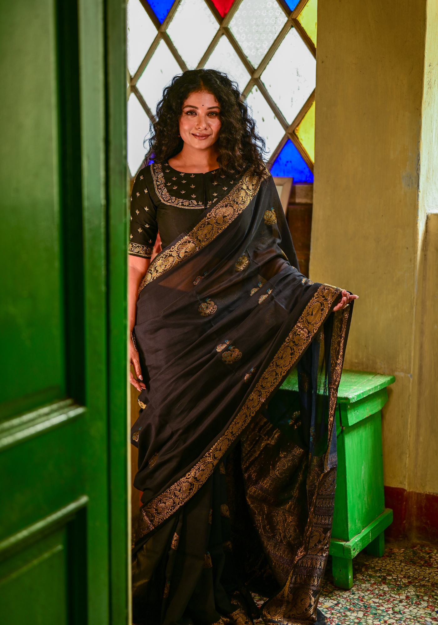 BLACK PEACOCK TANT SAREE