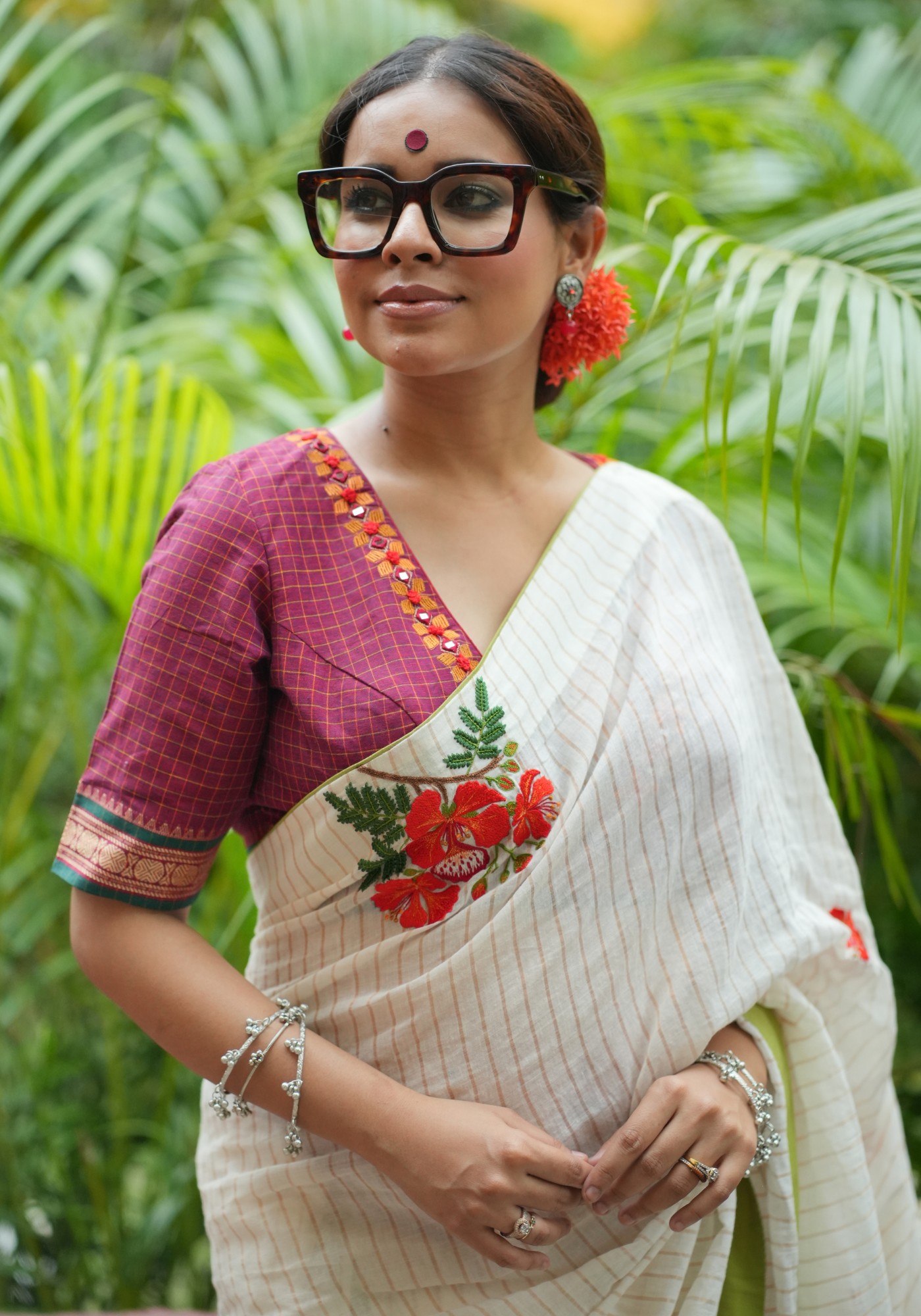 MAROON CHETTINAD CHECKS MIRROR BLOUSE