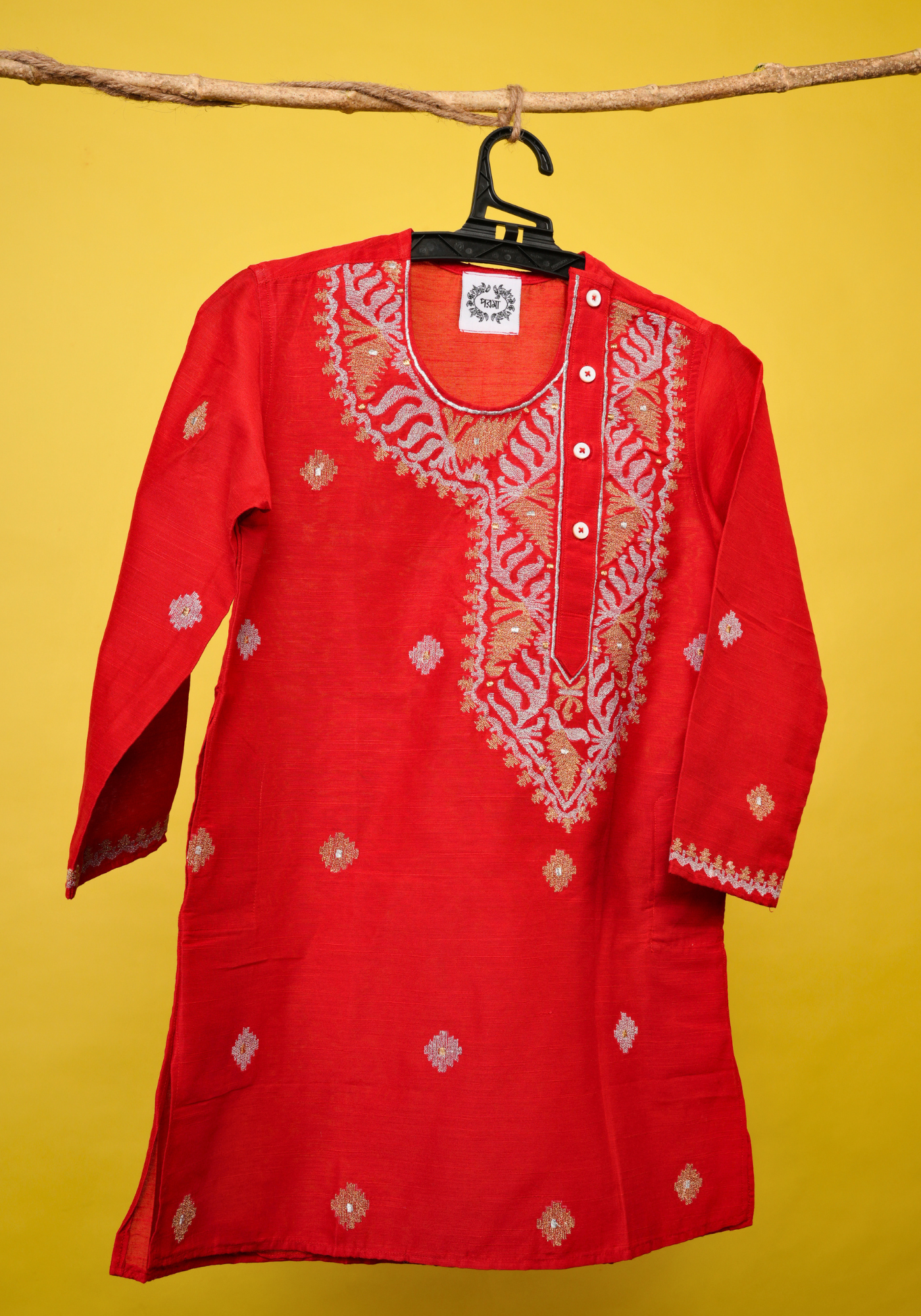 PAAN PAATA RED KURTA DHUTI SET