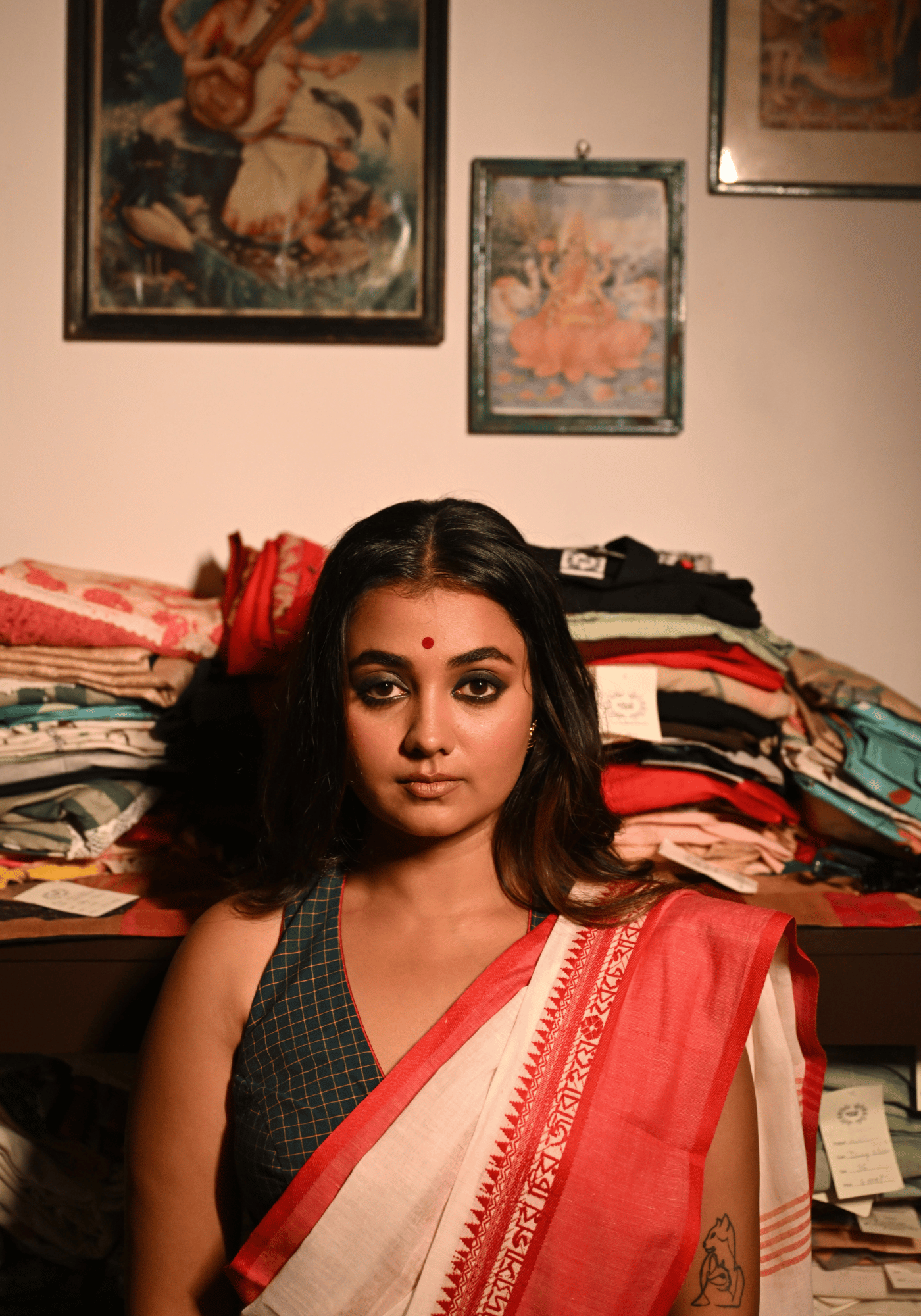 GREEN CHETTINAD RACERBACK BLOUSE