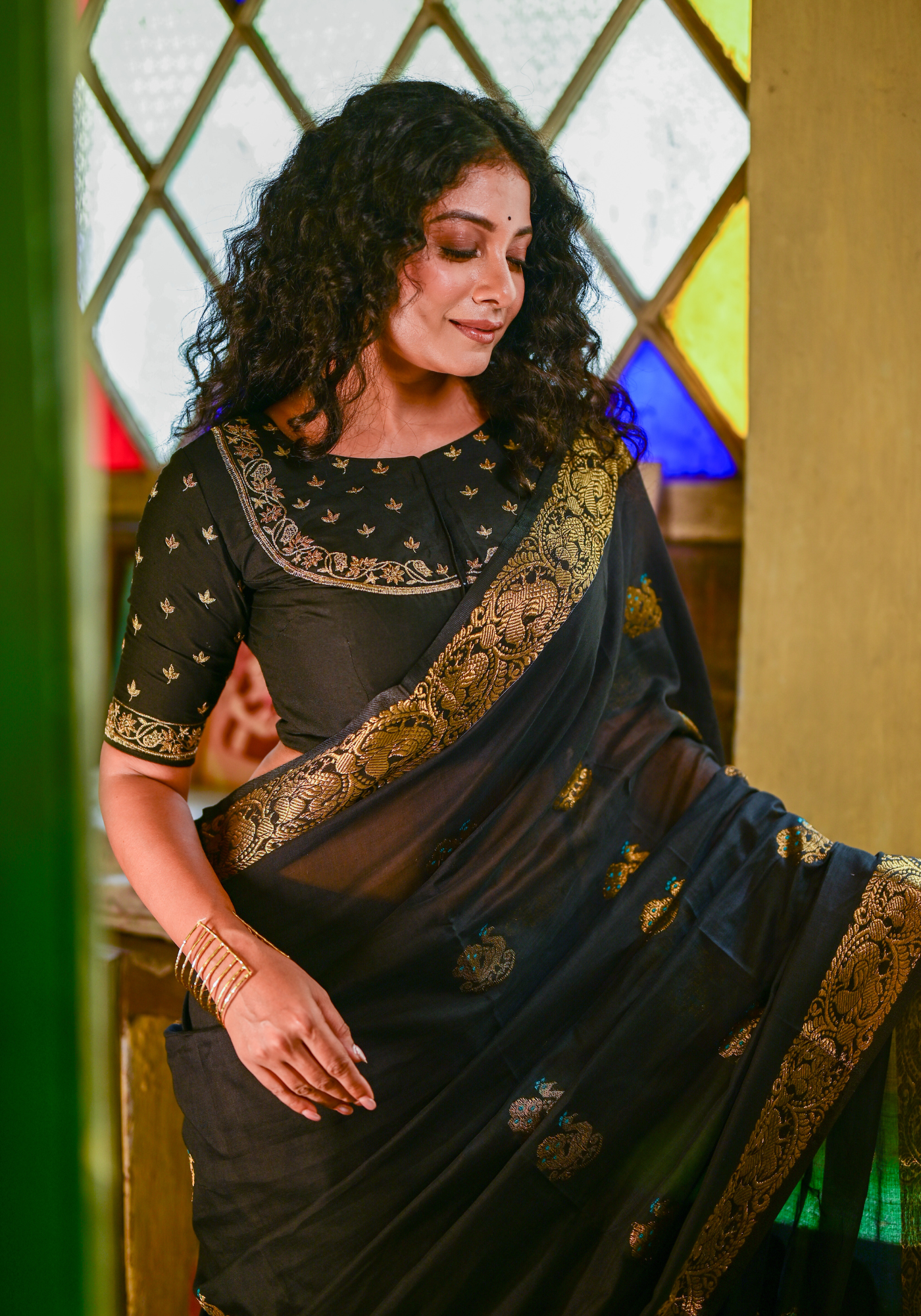 BLACK PEACOCK TANT SAREE