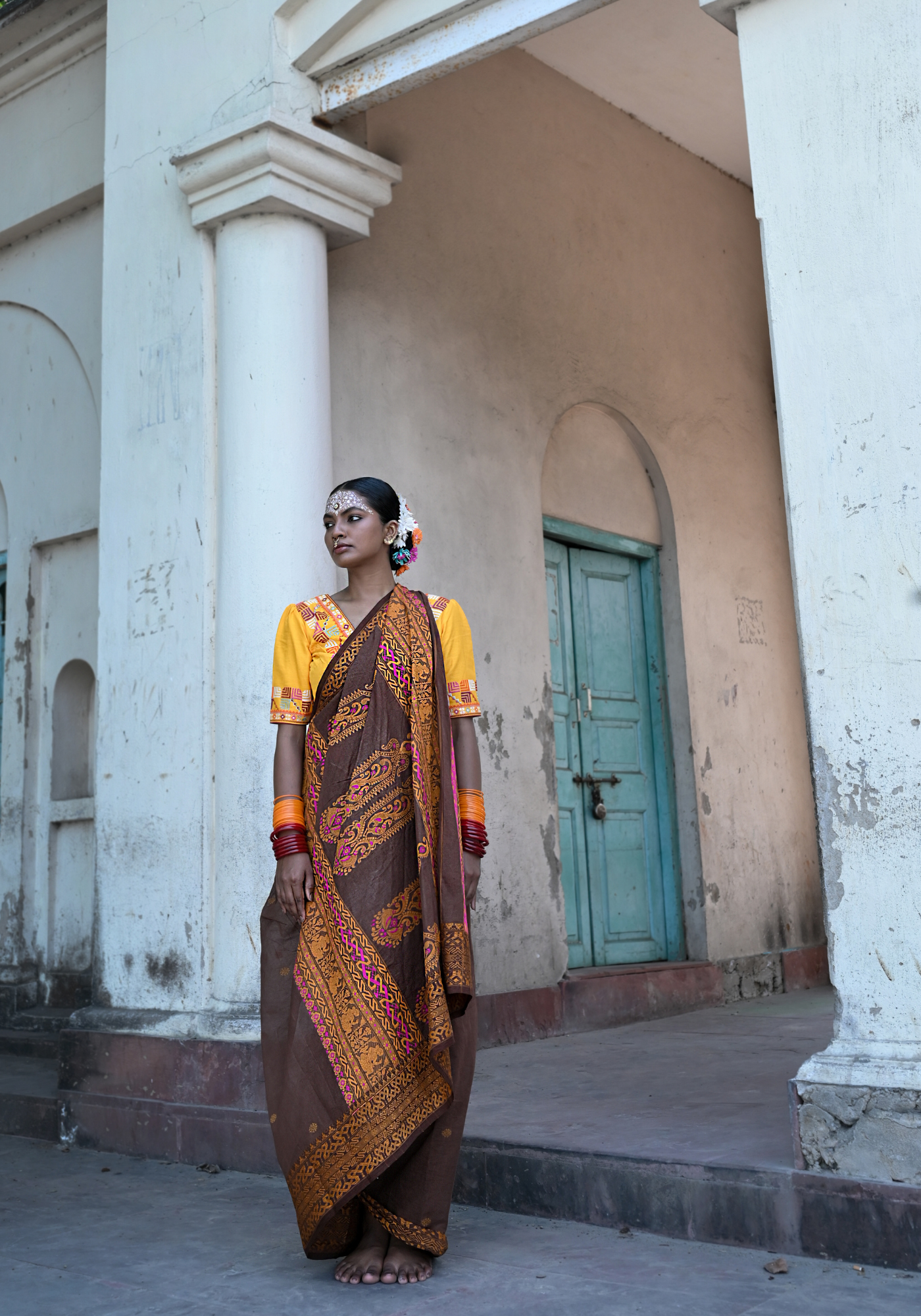 CHOCOLATE BROWN BALUCHARI MOTIF TANT SAREE
