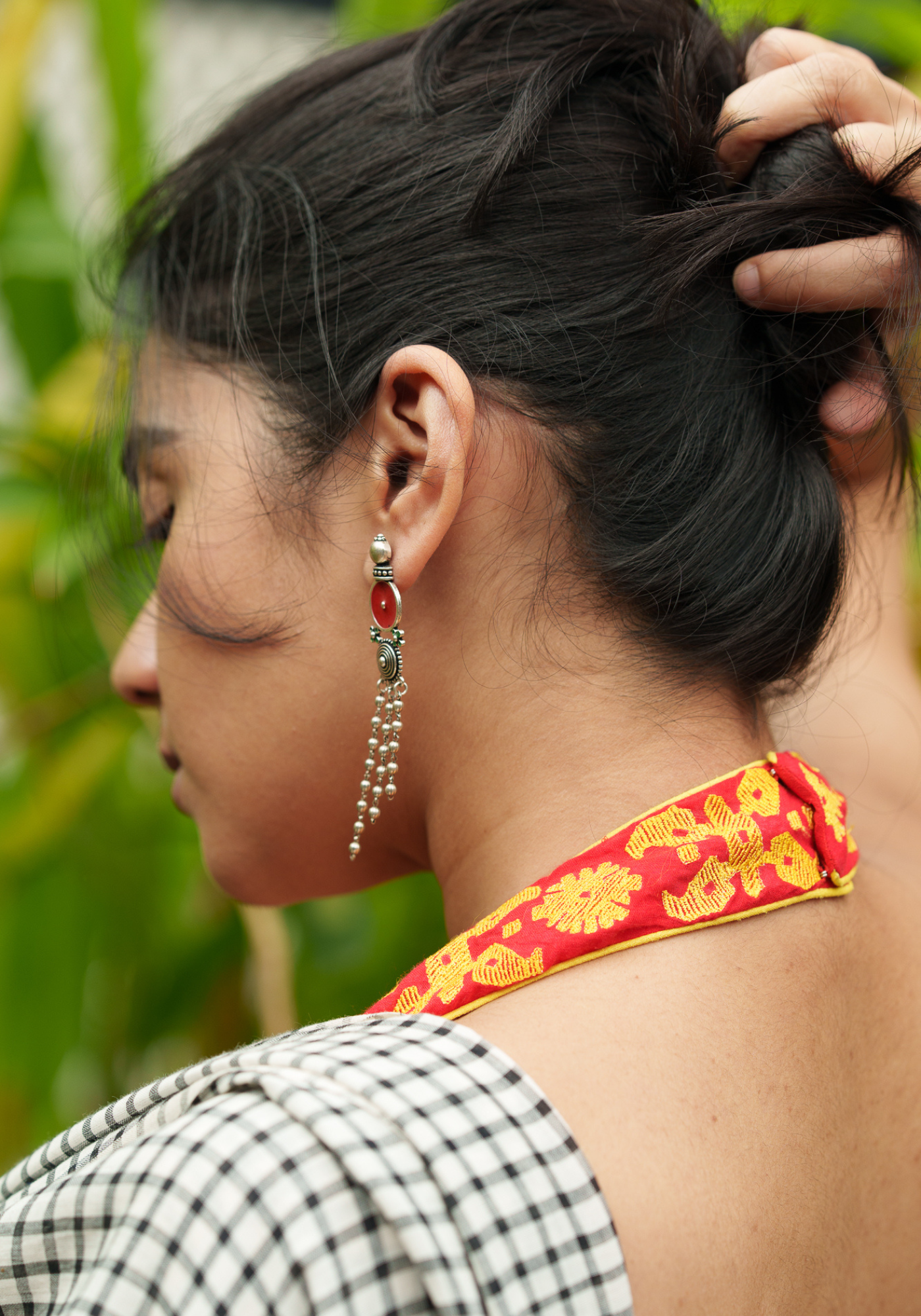 RED APARNA JAMDANI HALTER BLOUSE