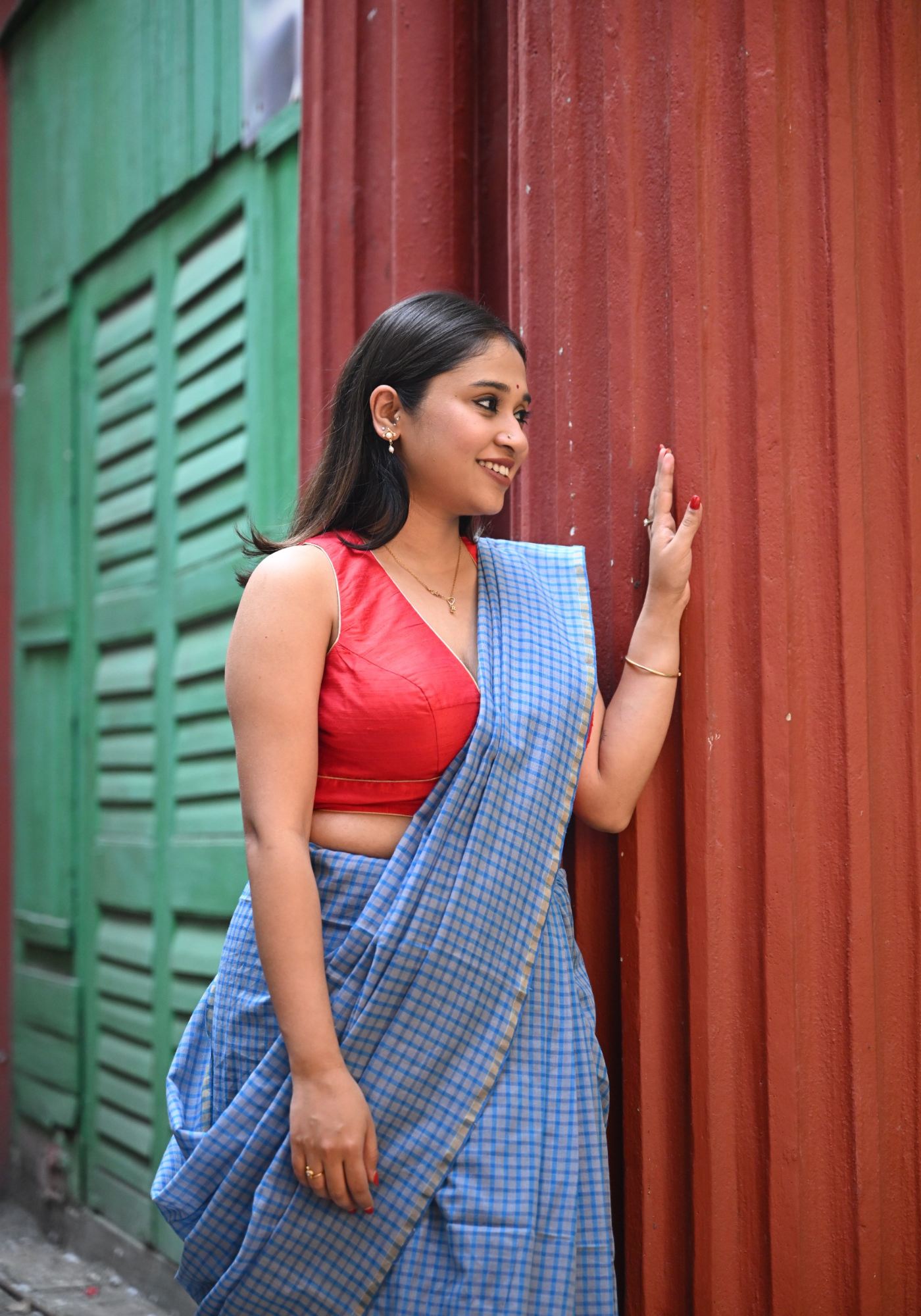 NEEL CREAM CHECK SAREE