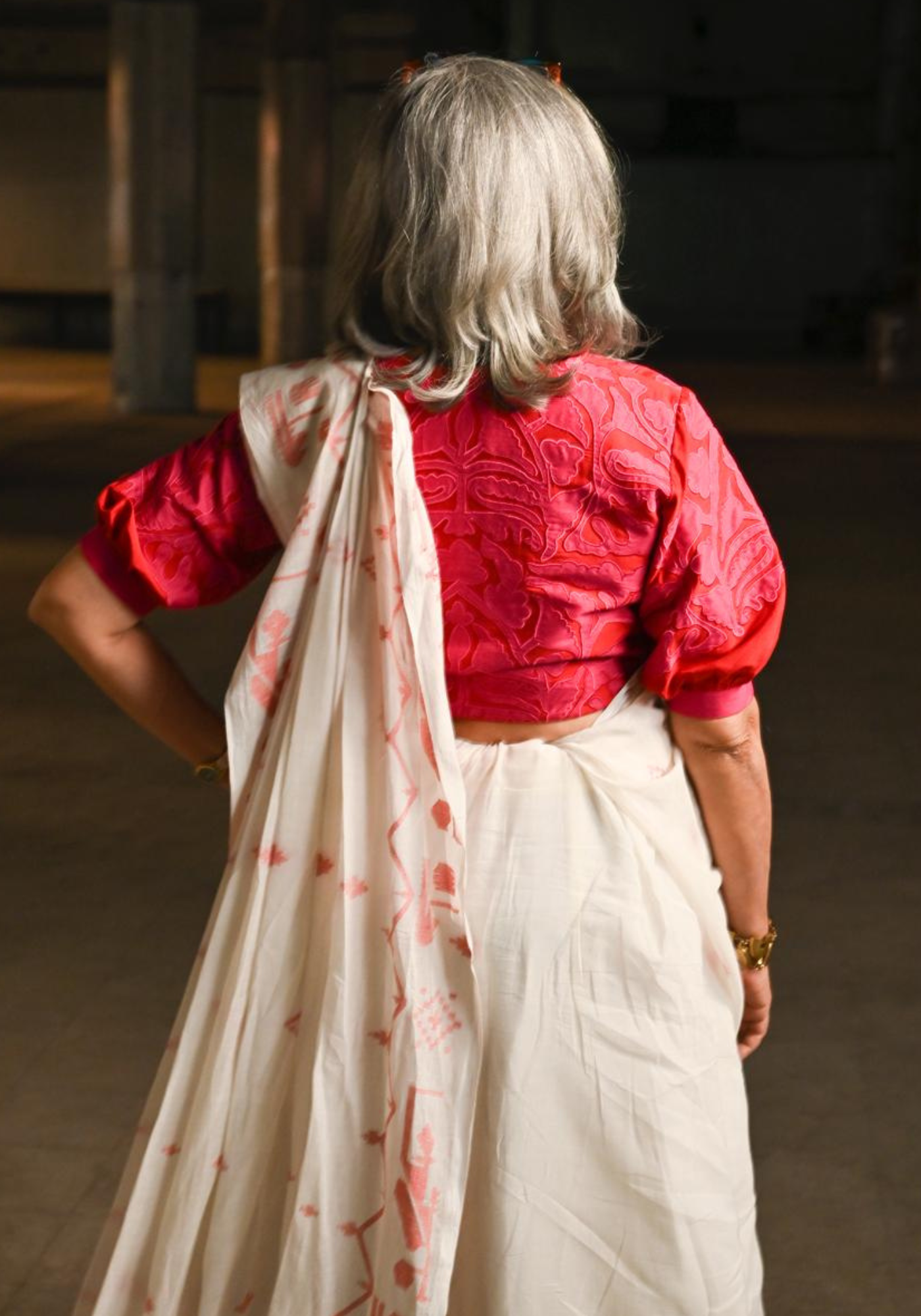 MAYA SHADA LAAL JAMDANI SAREE