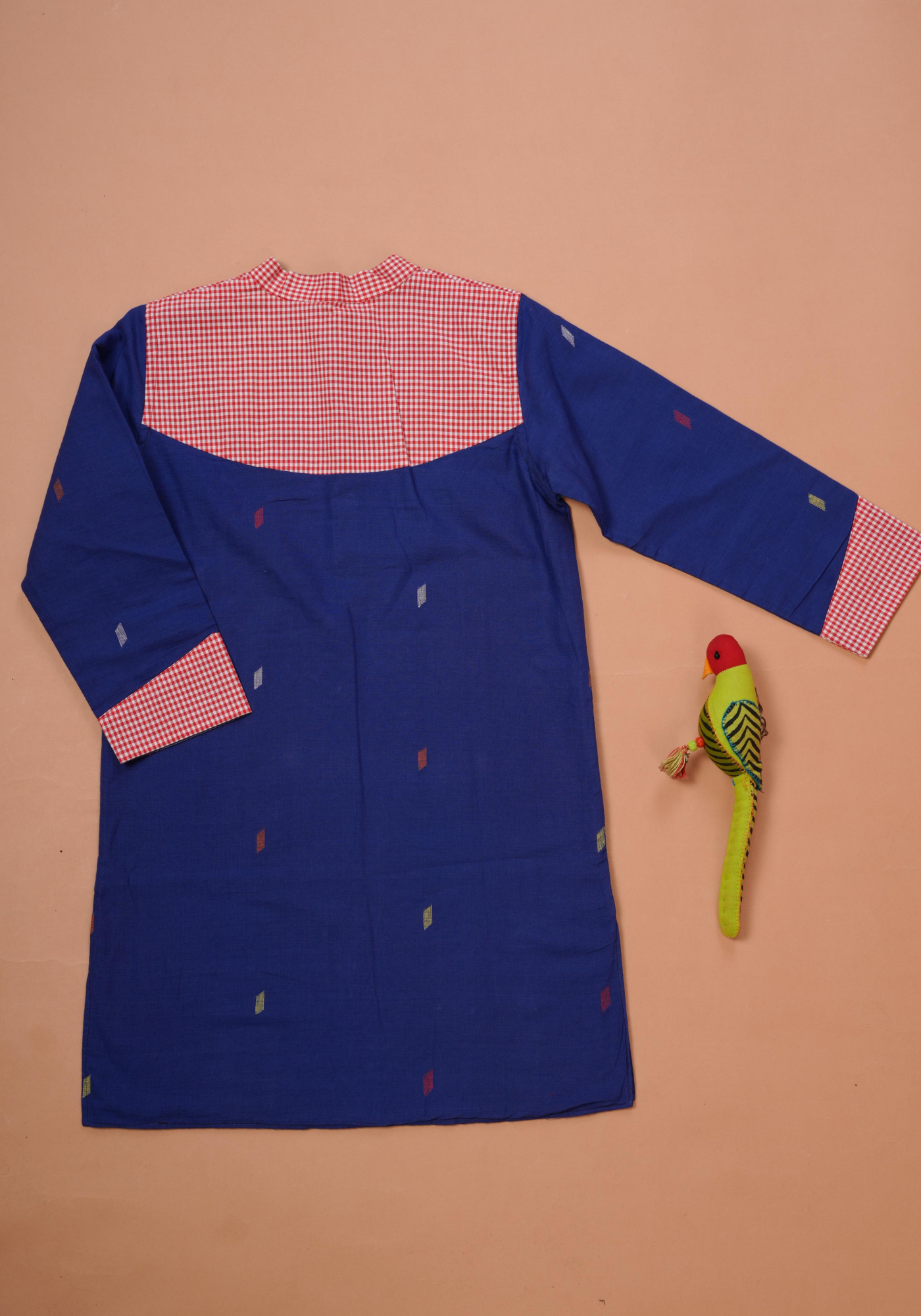 BLUE CHECK MATE JAMDANI KURTA