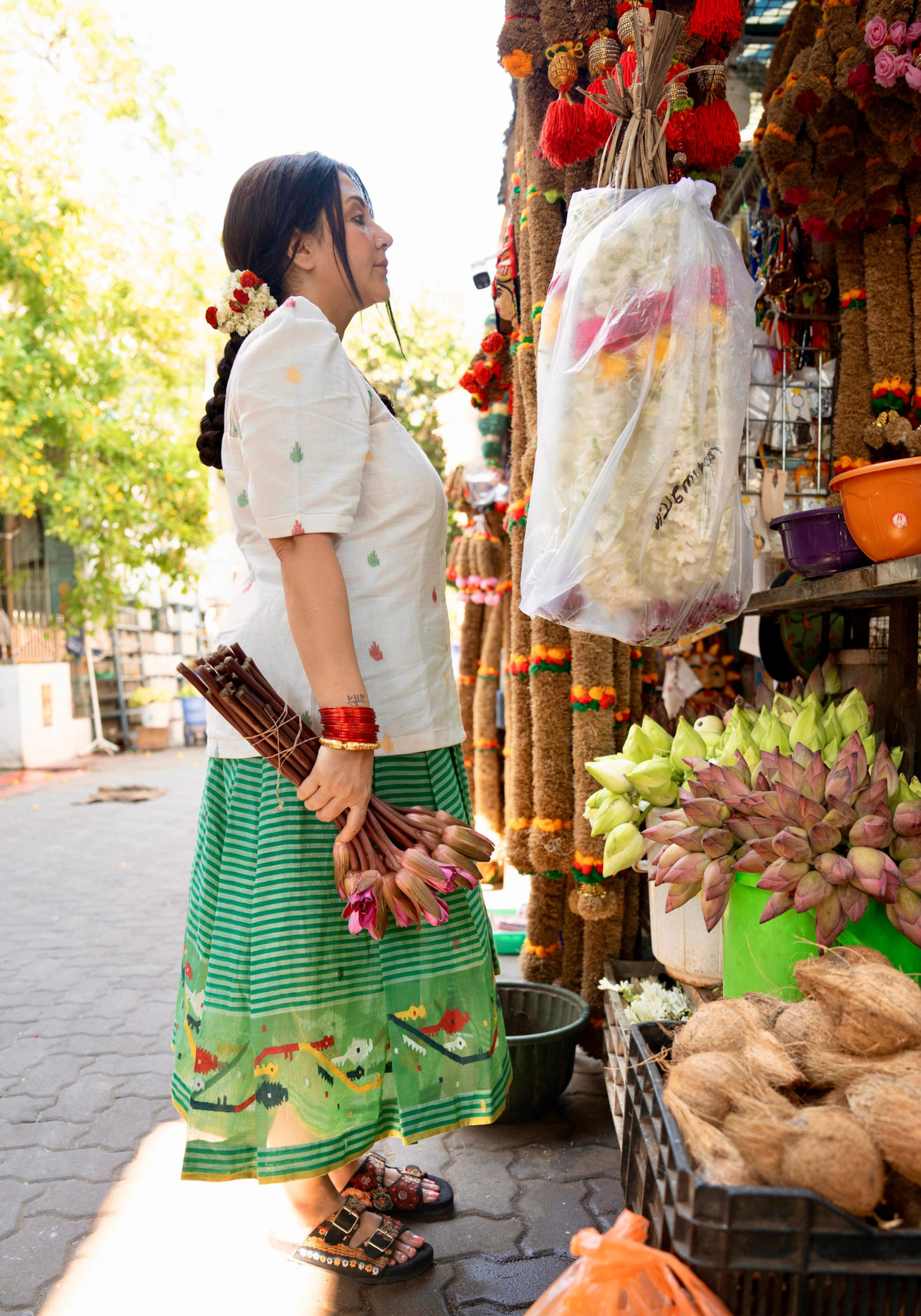 PONDICHERRY GREEN PLEATED SKIRT