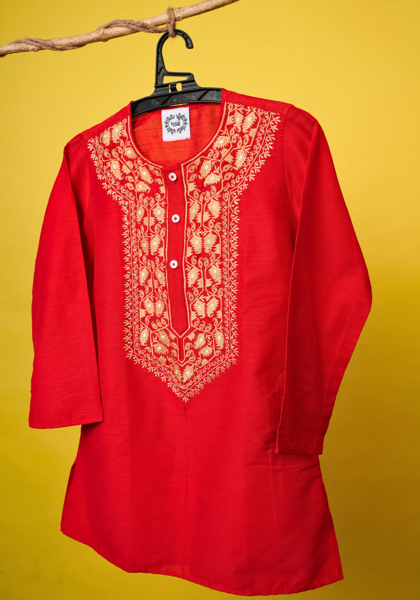TOPOR MUKUT RED KURTA DHUTI SET