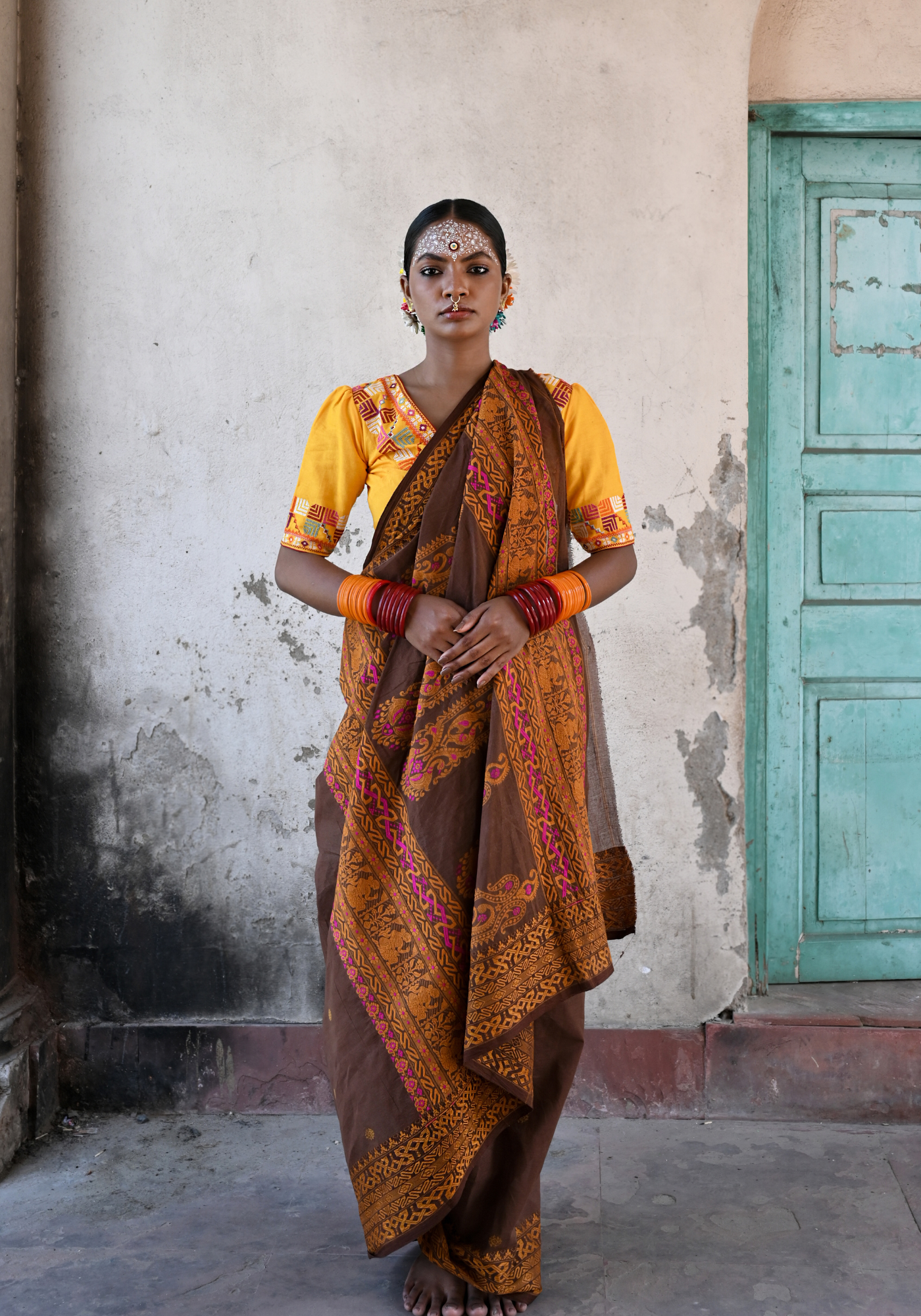 CHOCOLATE BROWN BALUCHARI MOTIF TANT SAREE