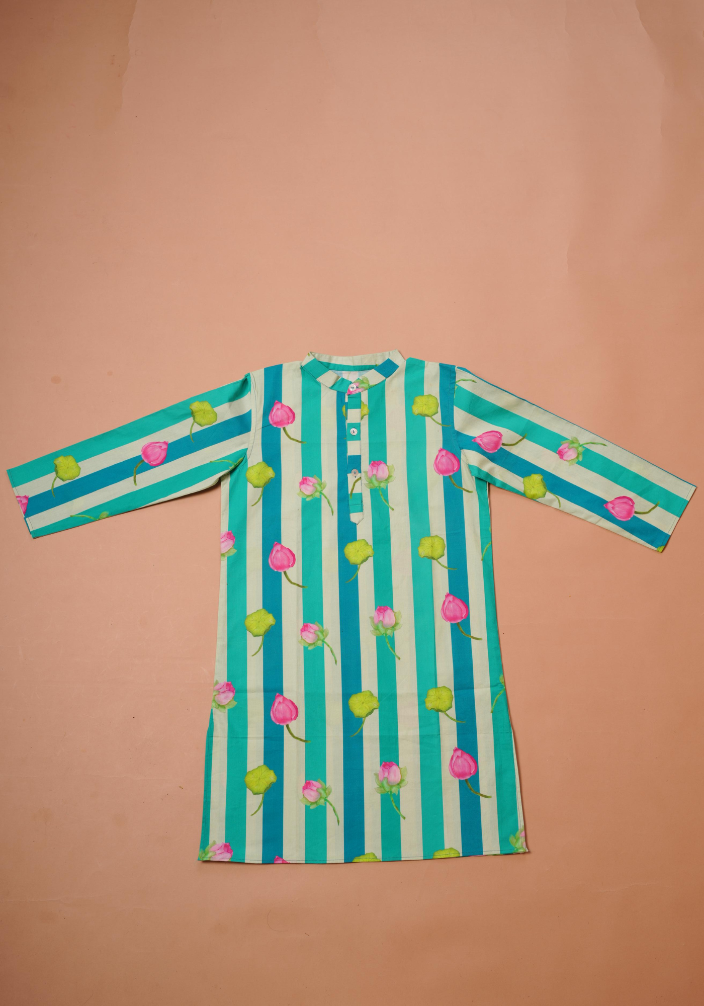 LOTUS PRINTED BLUE-GREEN KURTA