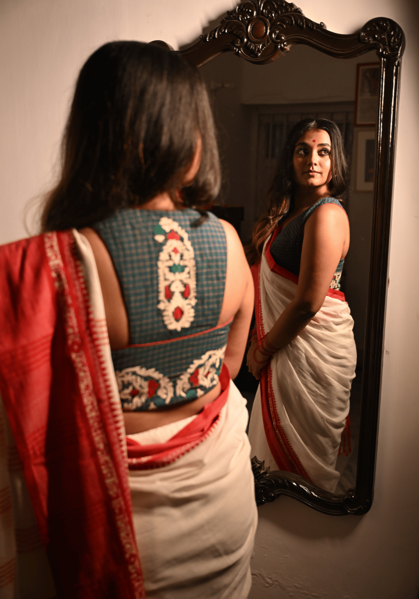 GREEN CHETTINAD RACERBACK BLOUSE