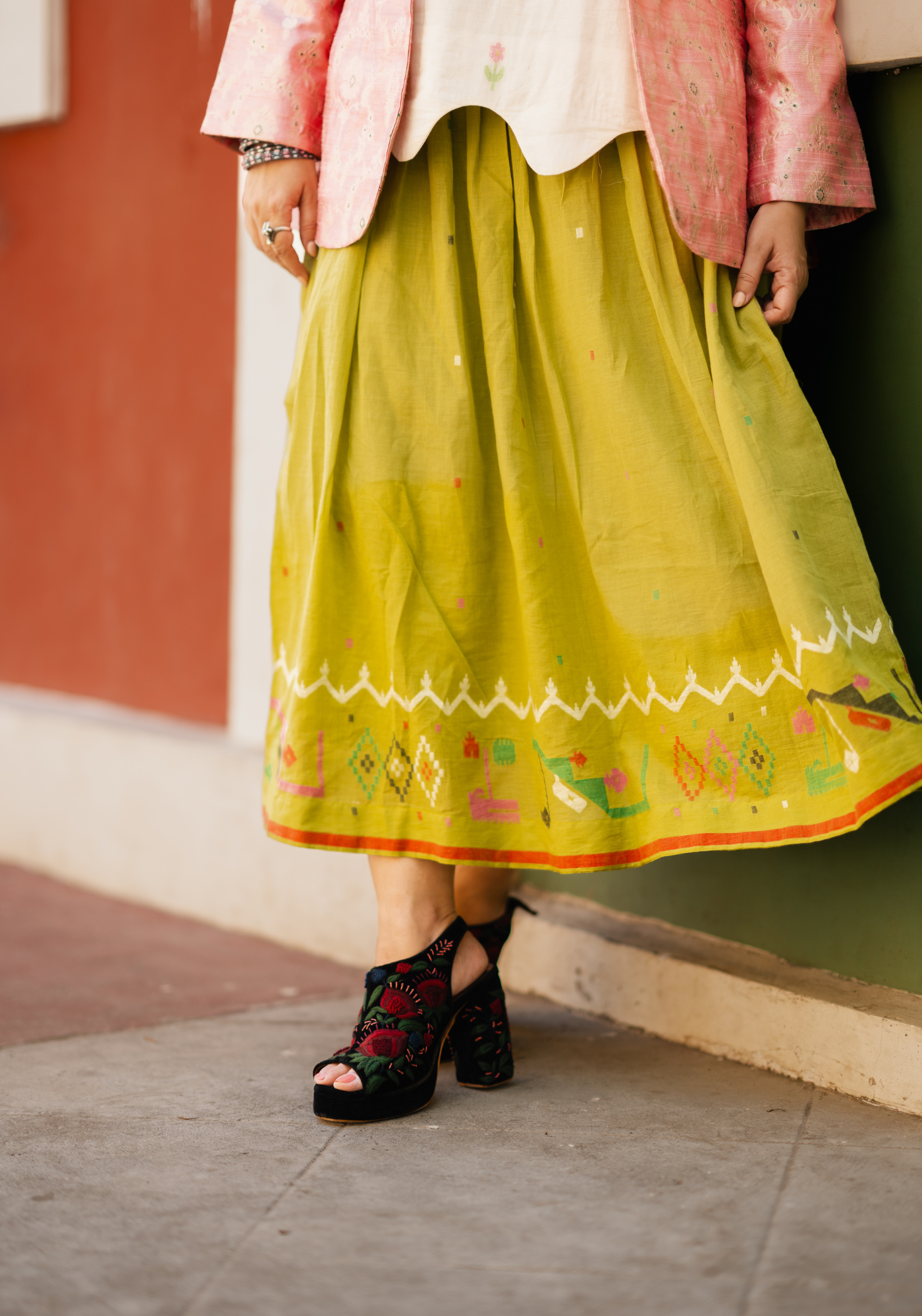 BANANA LEAF JAMDANI MIDI SKIRT
