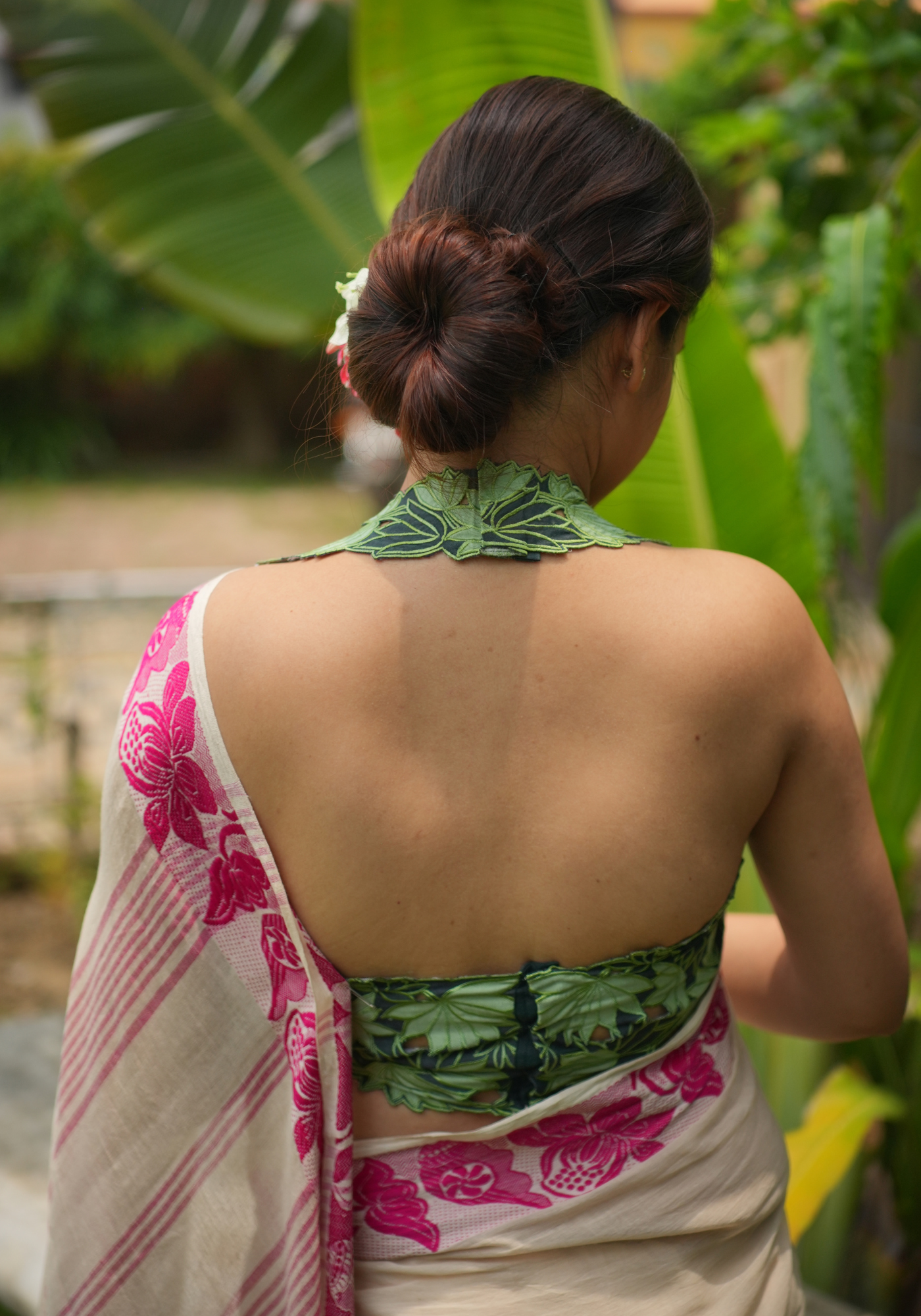 GREEN PADMA BON CUTWORK HALTER BLOUSE