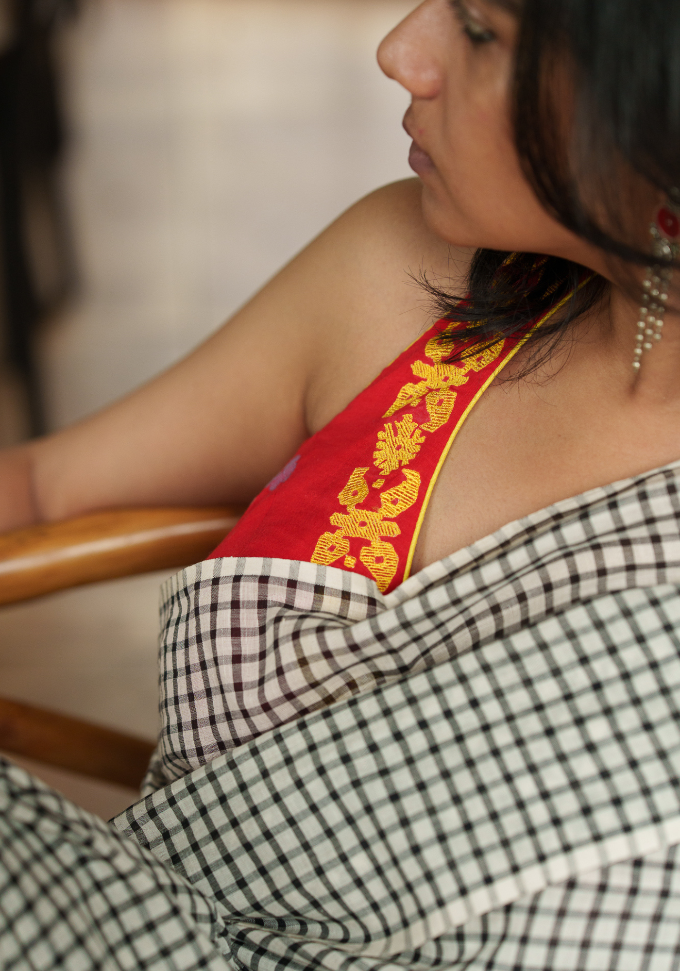 RED APARNA JAMDANI HALTER BLOUSE