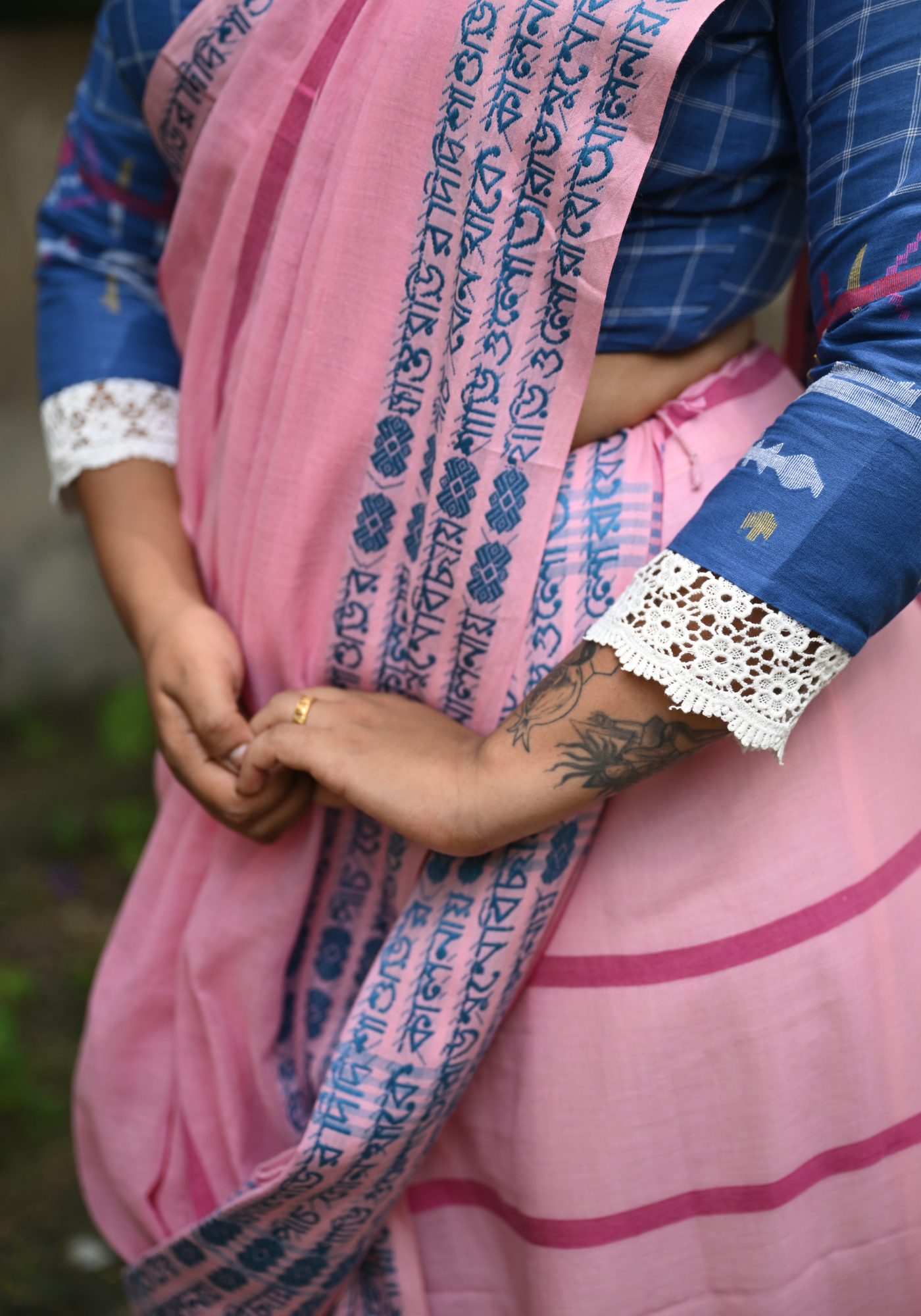 BLUE CHECK JAMDANI SHABEKI BLOUSE