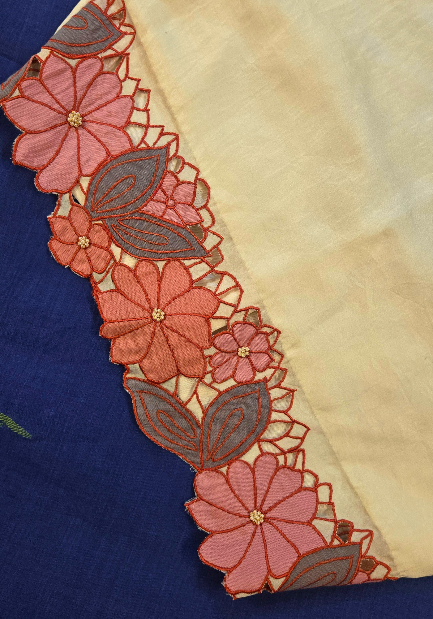 BROWN AND IVORY CUTWORK MADHABILATA BLOUSE