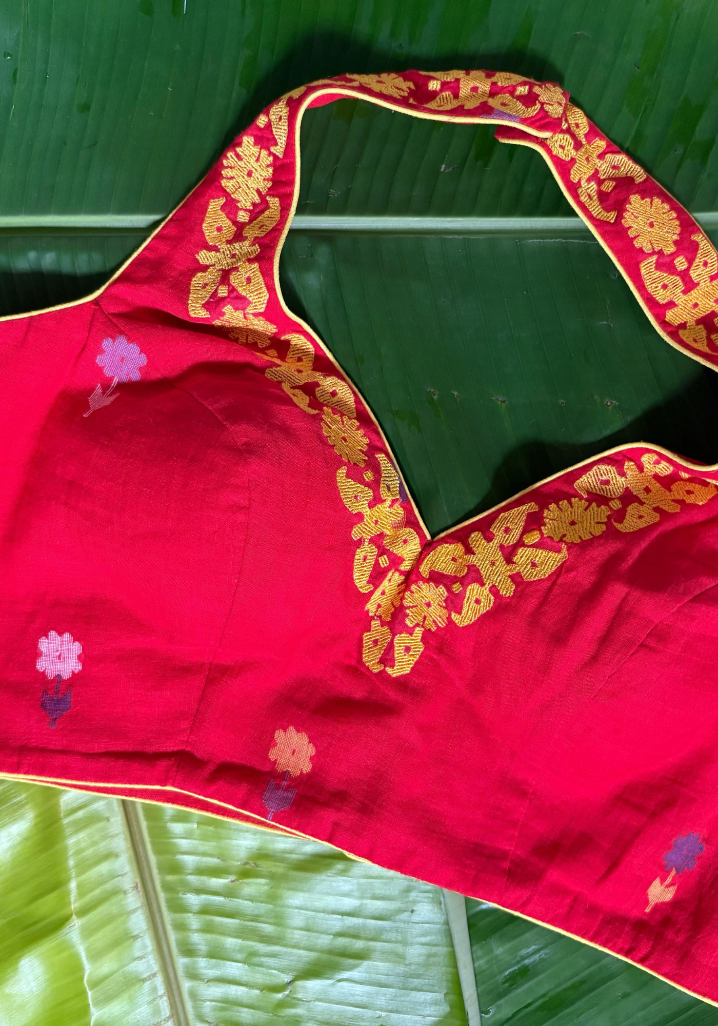RED RITWIKA JAMDANI HALTER BLOUSE