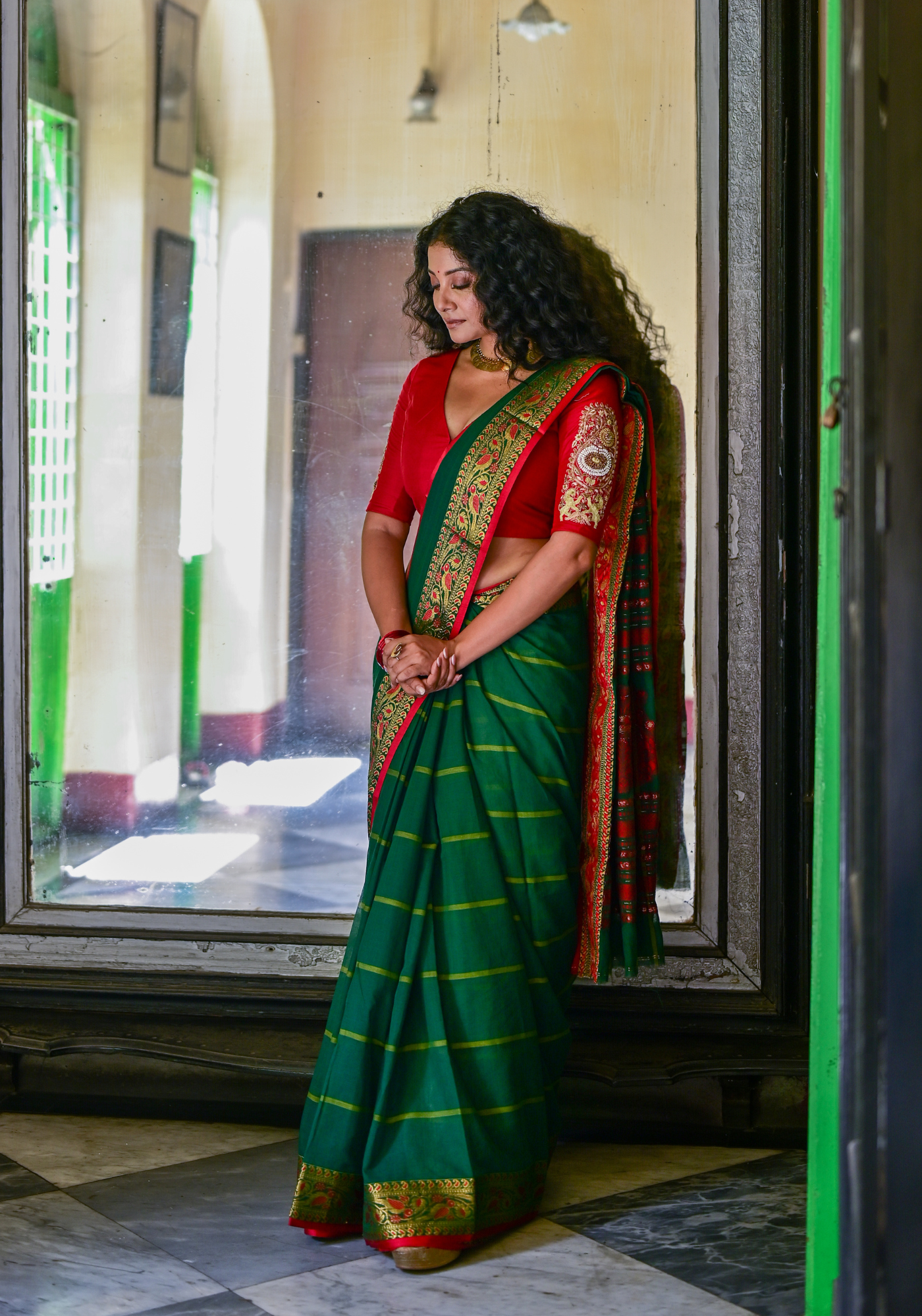 GREEN TIYA PAAR TANT SAREE
