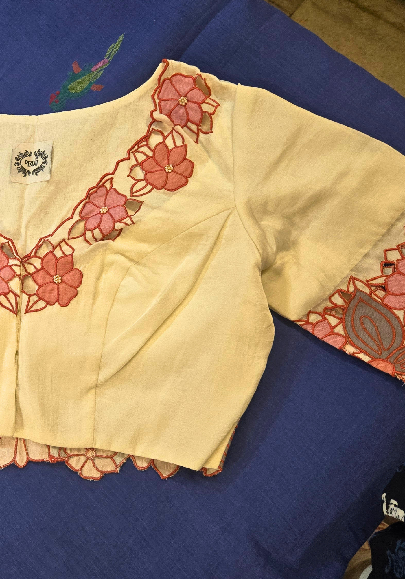 BROWN AND IVORY CUTWORK MADHABILATA BLOUSE