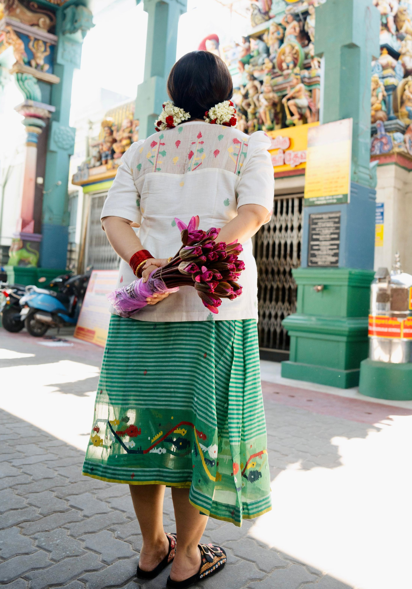 PONDICHERRY GREEN PLEATED SKIRT