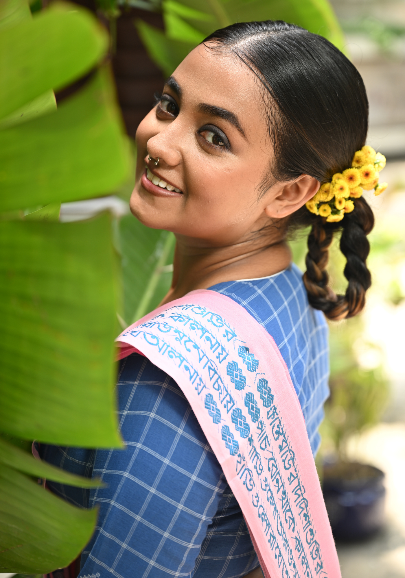 BLUE CHECK JAMDANI SHABEKI BLOUSE