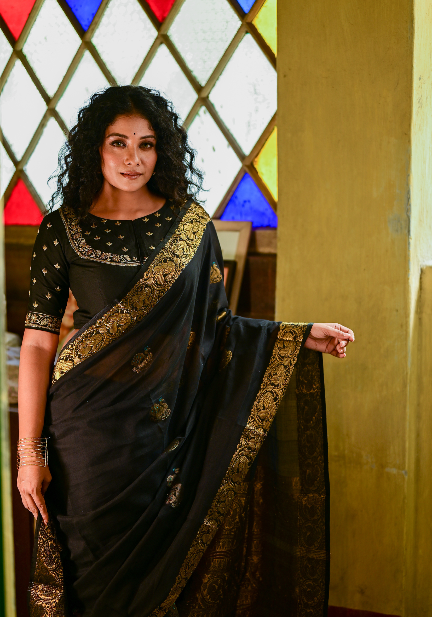 BLACK PEACOCK TANT SAREE